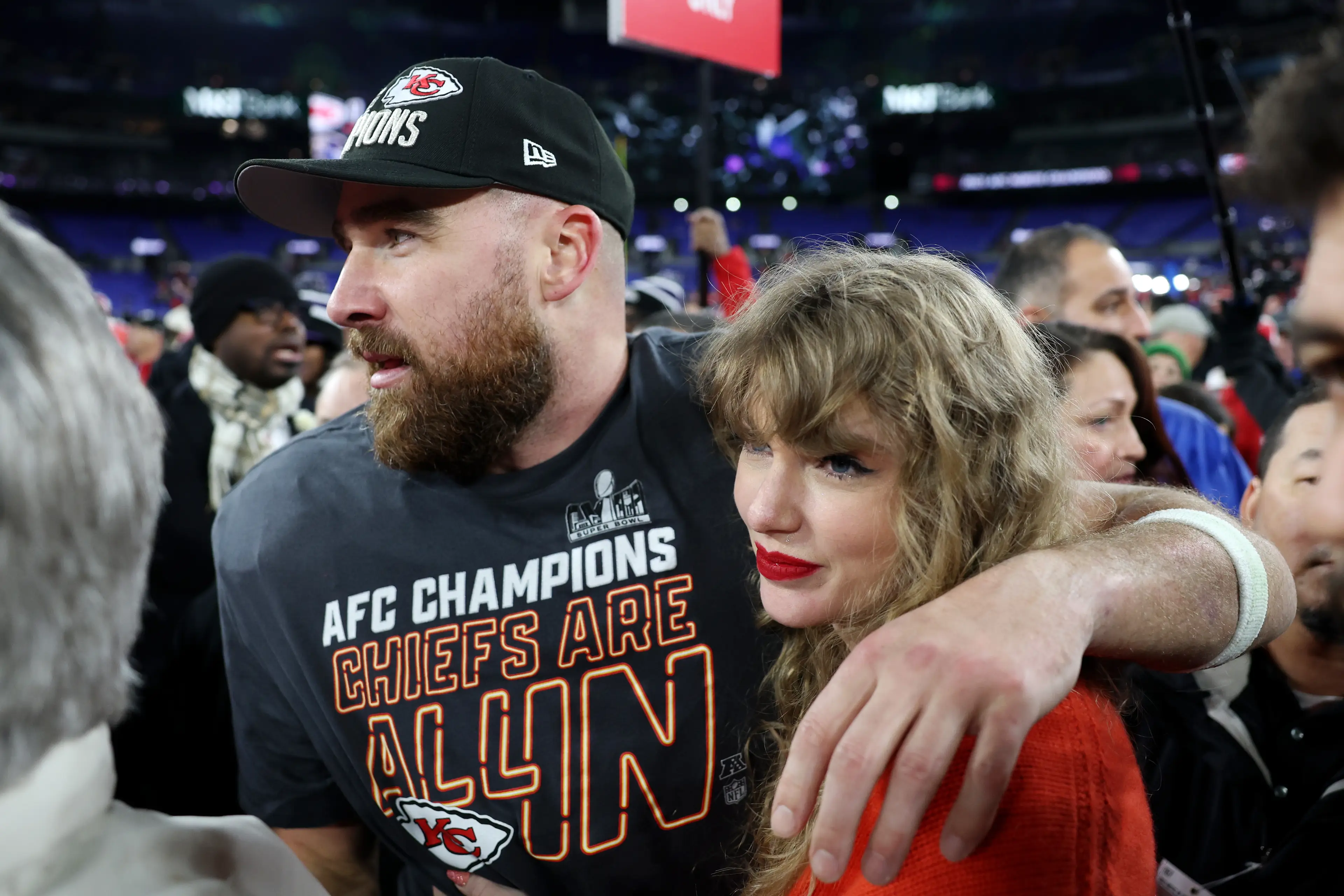 Travis Kelce revealed that Taylor Swift wants him to keep playing in the NFL. Image: Getty