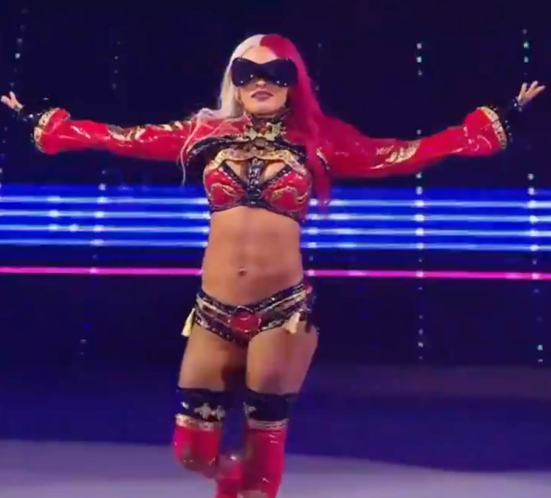 WWE's Zelina Vega suffered a wardrobe malfunction in her return. Image: WWE