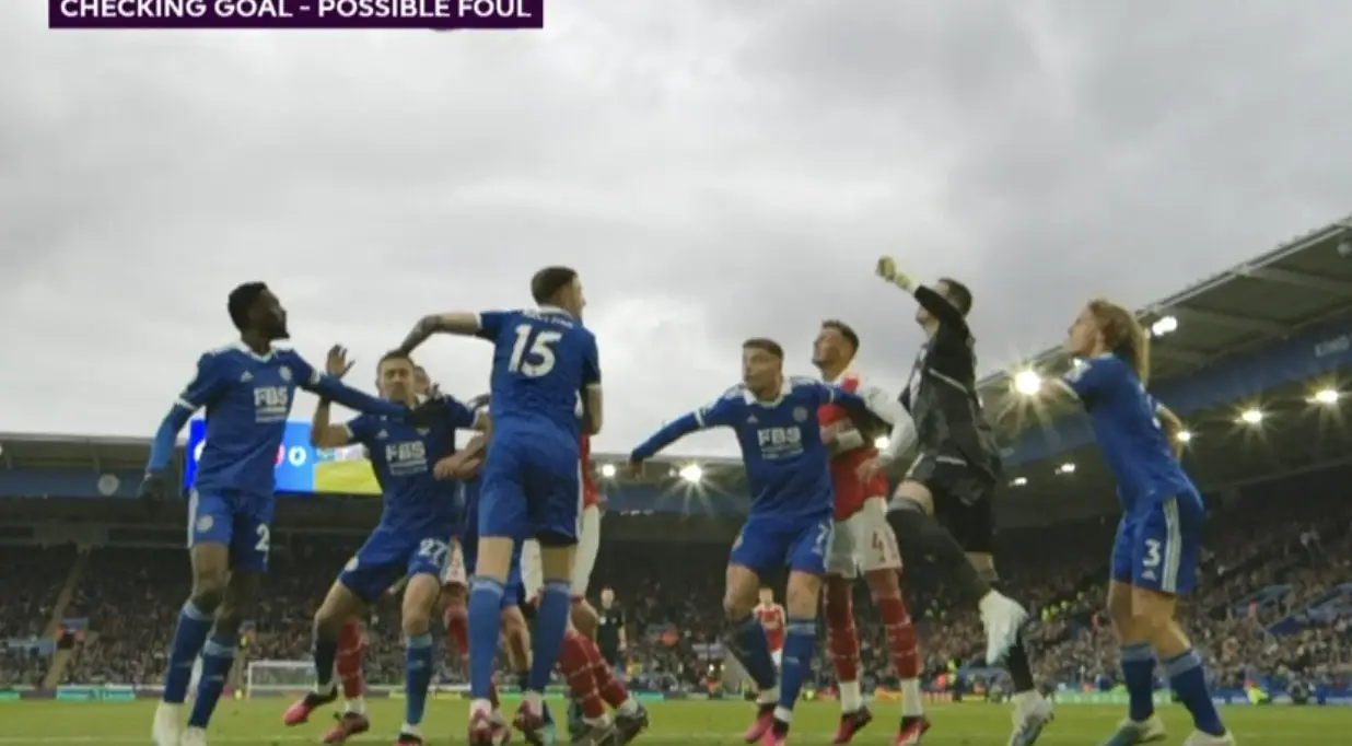 Ben White adjudged to have fouled Danny Ward. Image: Premier League