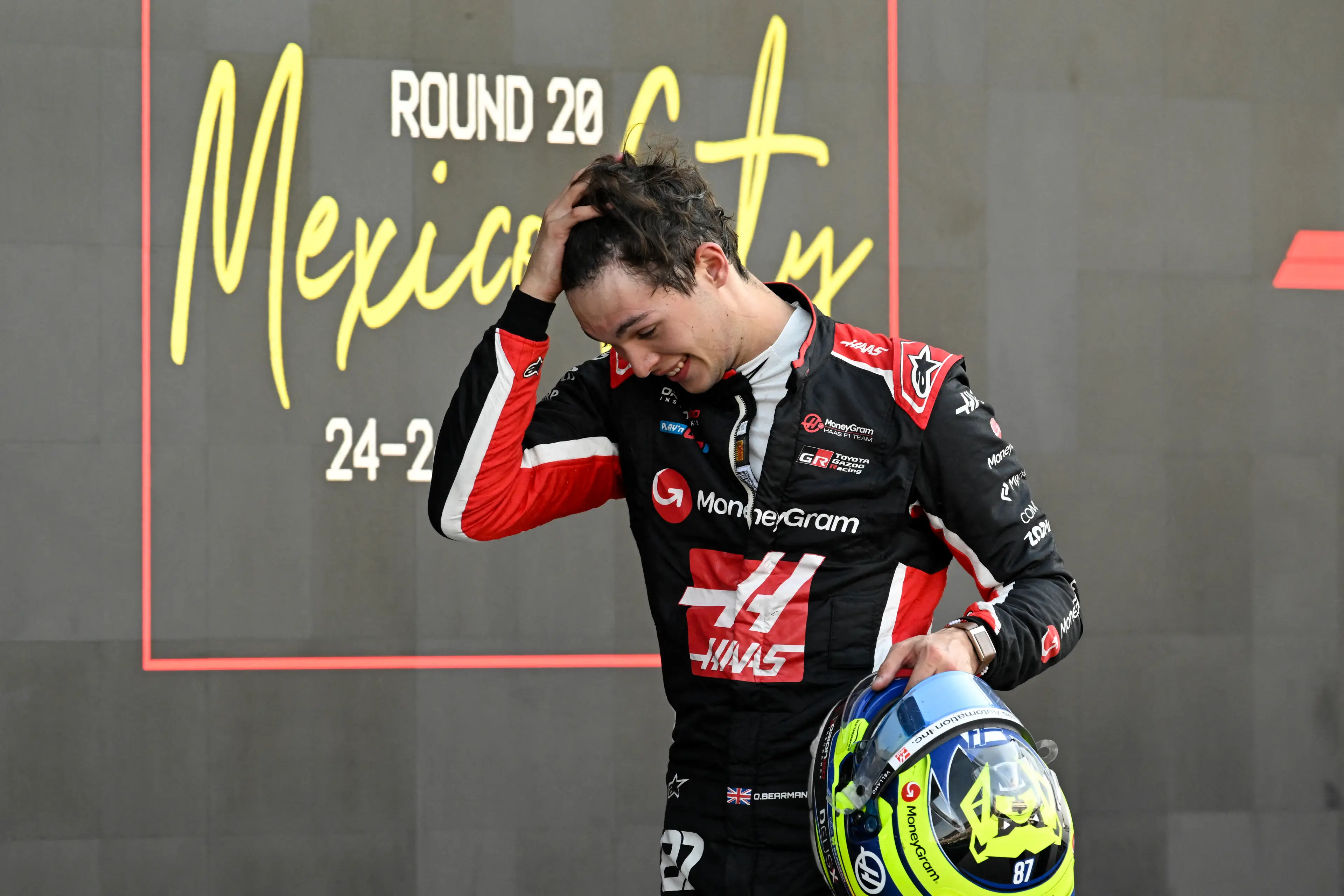 Oliver Bearman of Haas celebrates after the Mexican Grand Prix (Image: Getty)