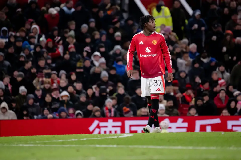 Kobbie Mainoo is currently sidelined with a calf injury sustained in February. (Image: Getty)