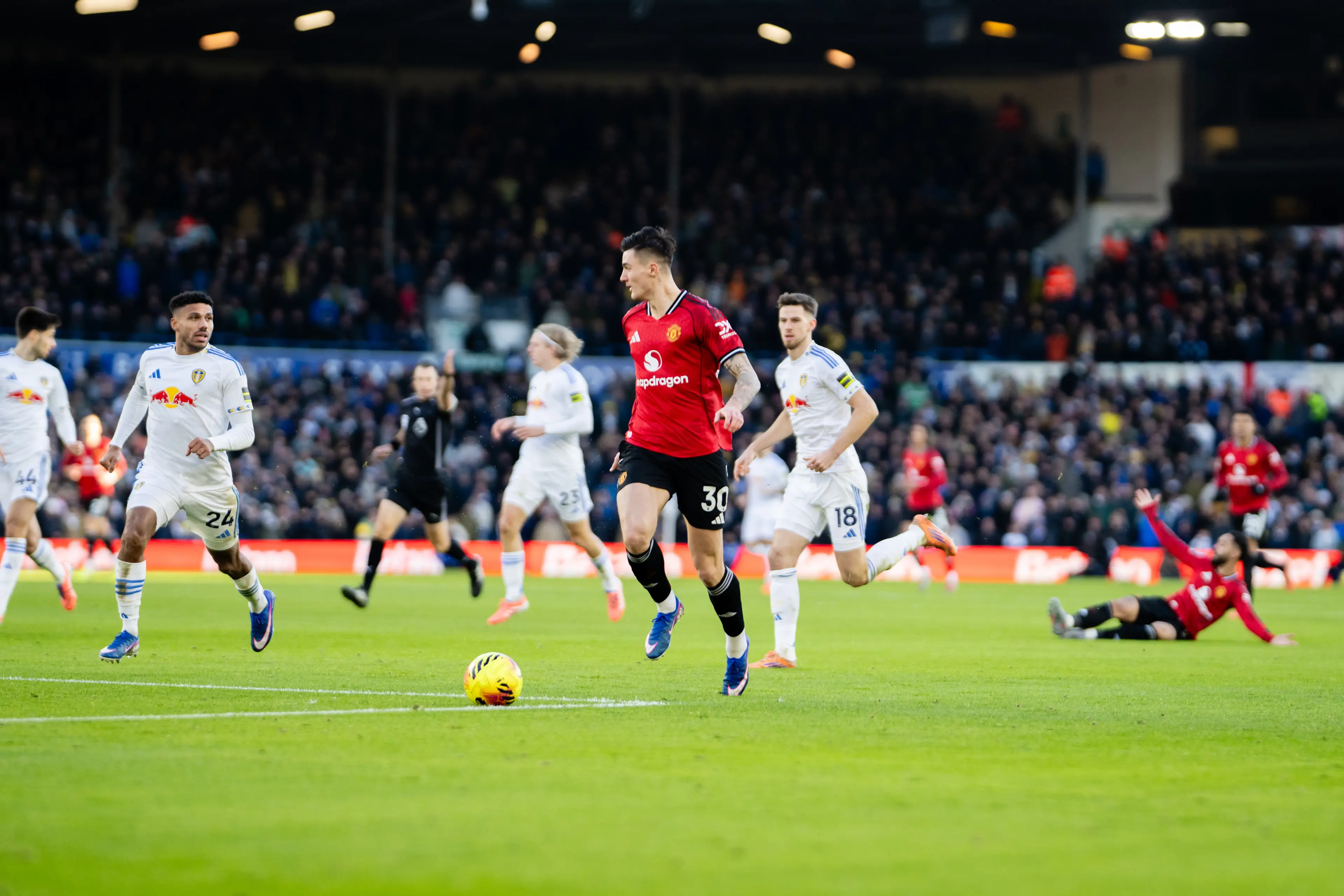 Benjamin Sesko in action against Leeds United. Image: Getty