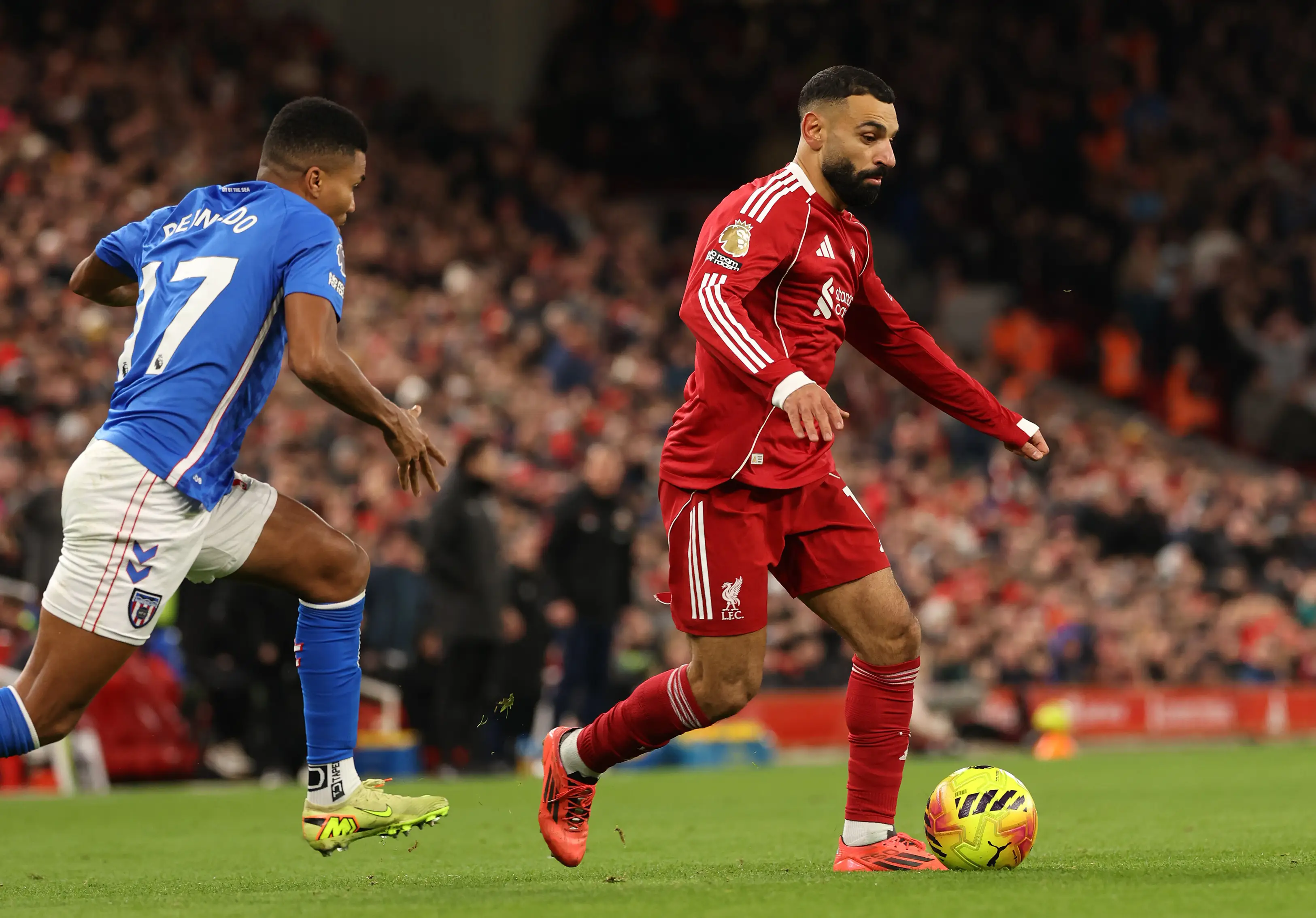 Mohamed Salah came on in the second-half after starting on the bench against Sunderland. Image: Getty 