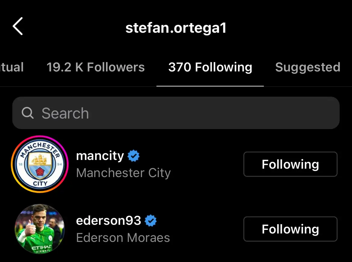 Stefan Ortega's Instagram following.