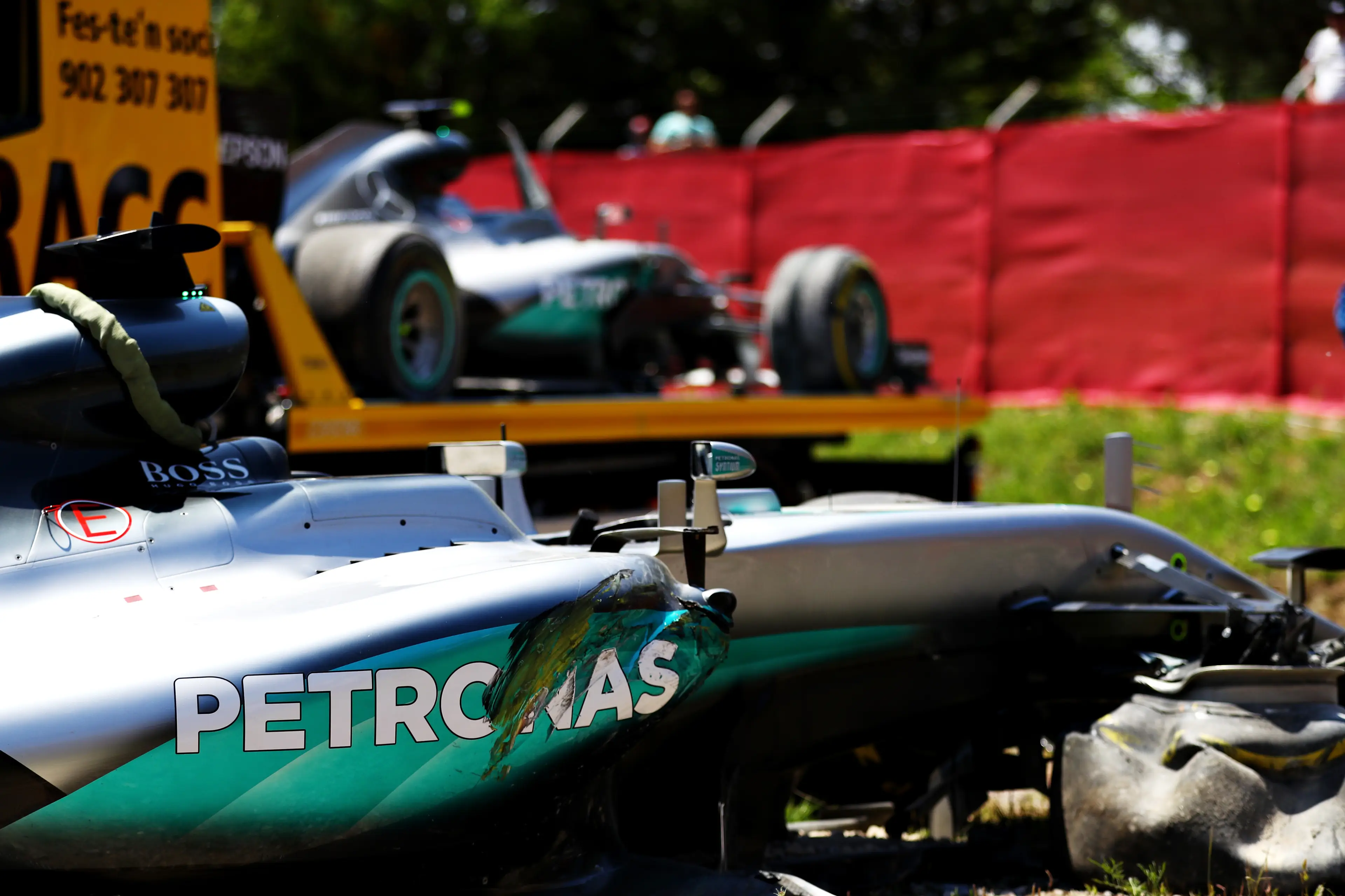 The Mercedes stars crashed out of the Spanish GP.