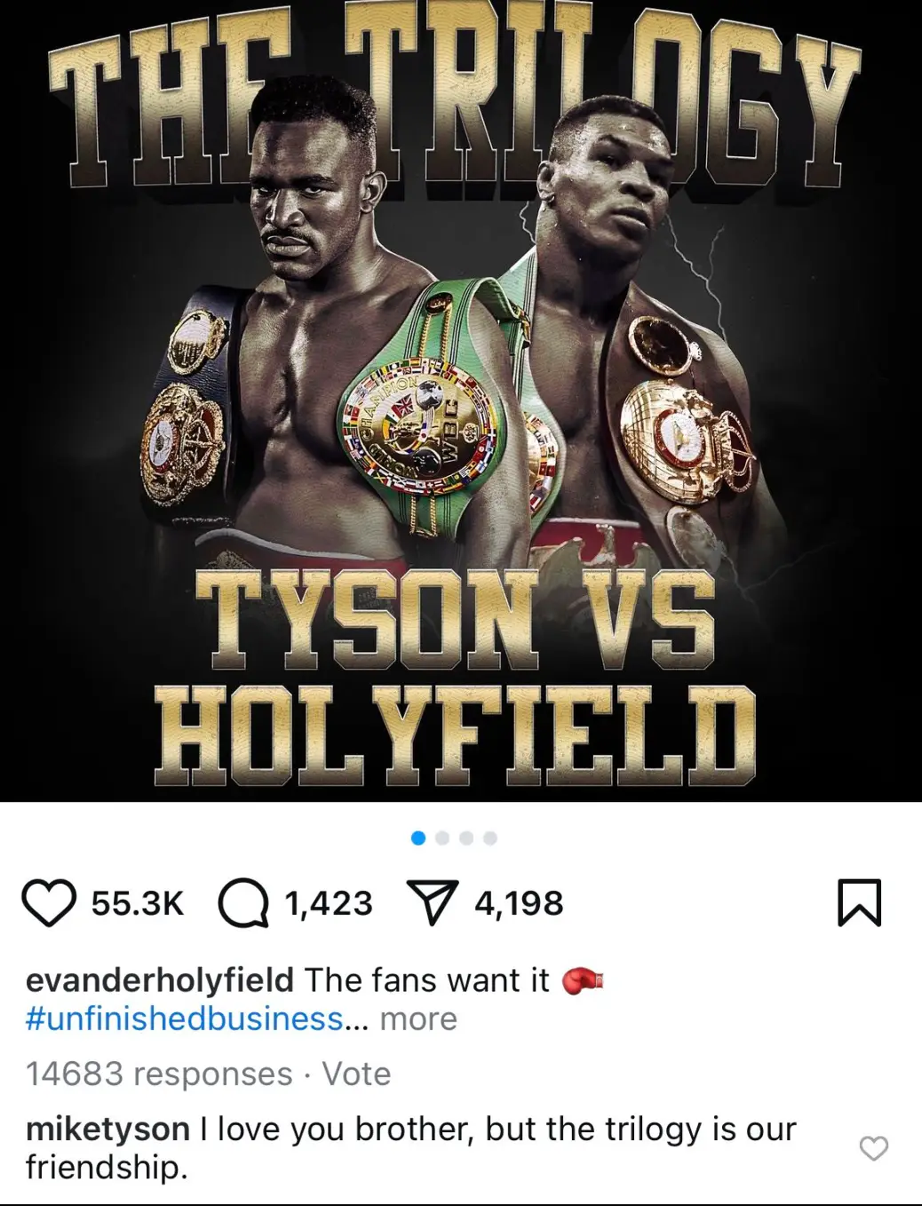 Evander Holyfield calls out Mike Tyson on Instagram (Image: Instagram)