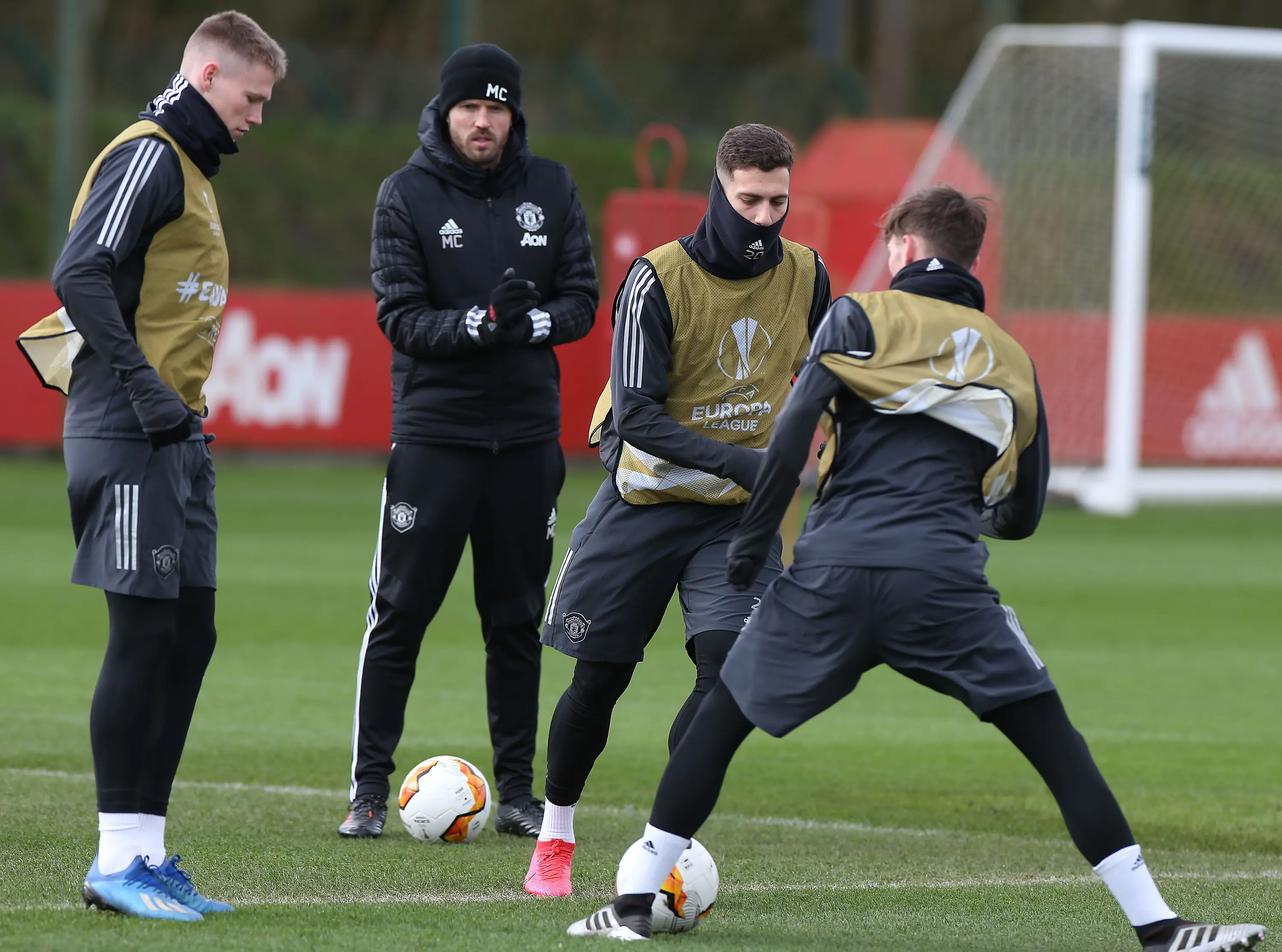Michael Carrick leads a Manchester United training session during his time as a coach. Image: Getty 