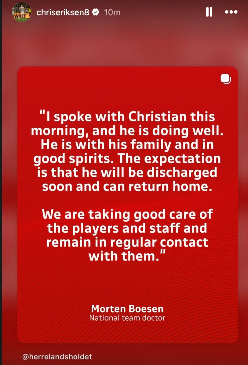 Eriksen reshared the Denmark statement. Image: Denmark FA