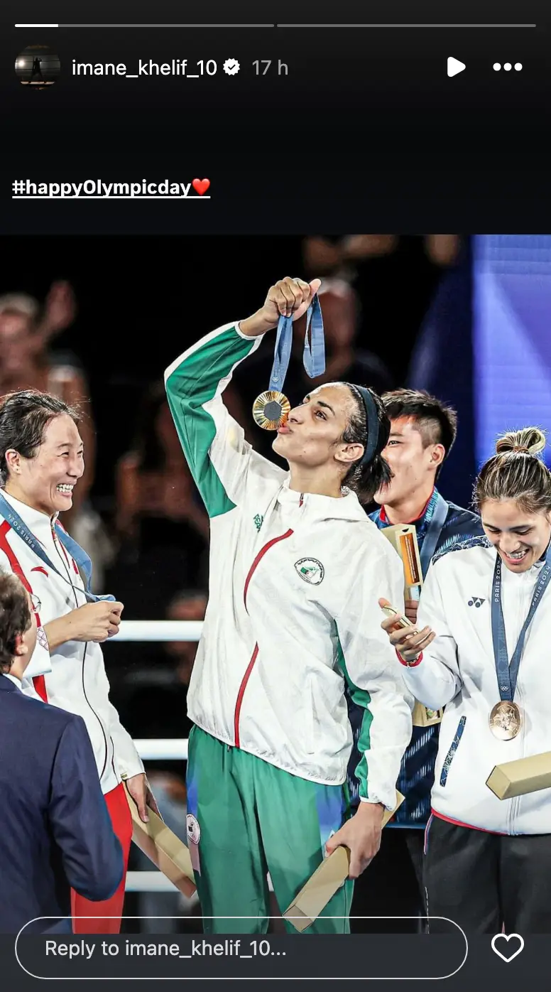 Khelif backed her victory to celebrate the day (Instagram / Maja Hitij / Getty Images)