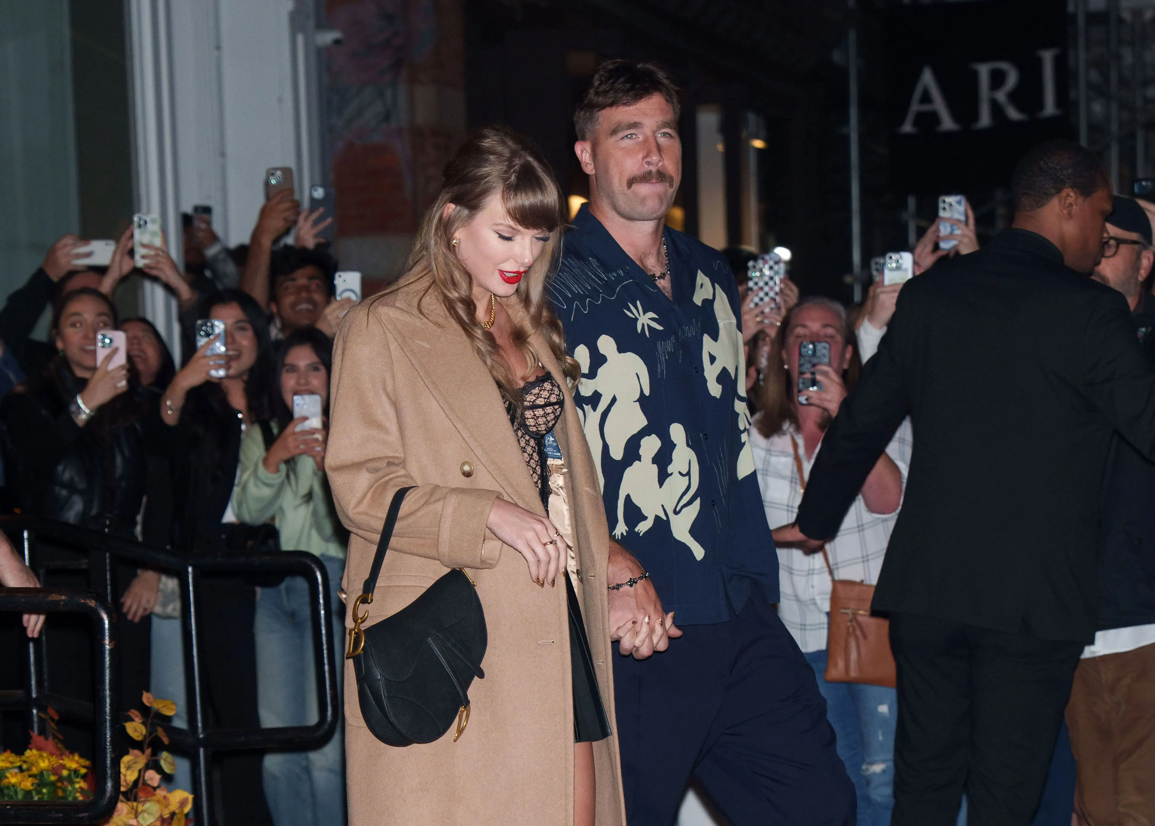 Taylor Swift and Travis Kelce during an outing in New York City. Image: Getty 