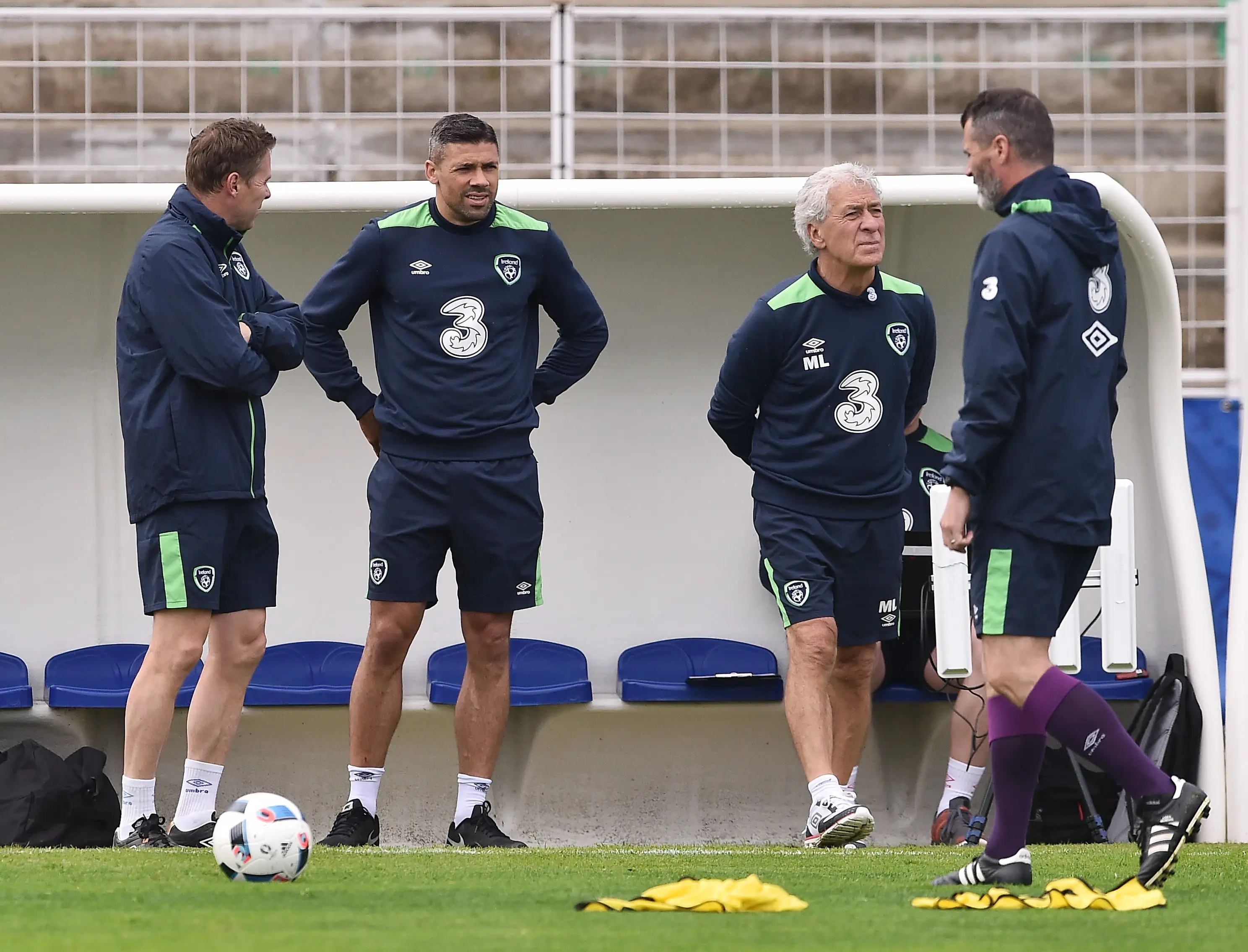 Jon Walters and Roy Keane during an Ireland training session. Image: Getty