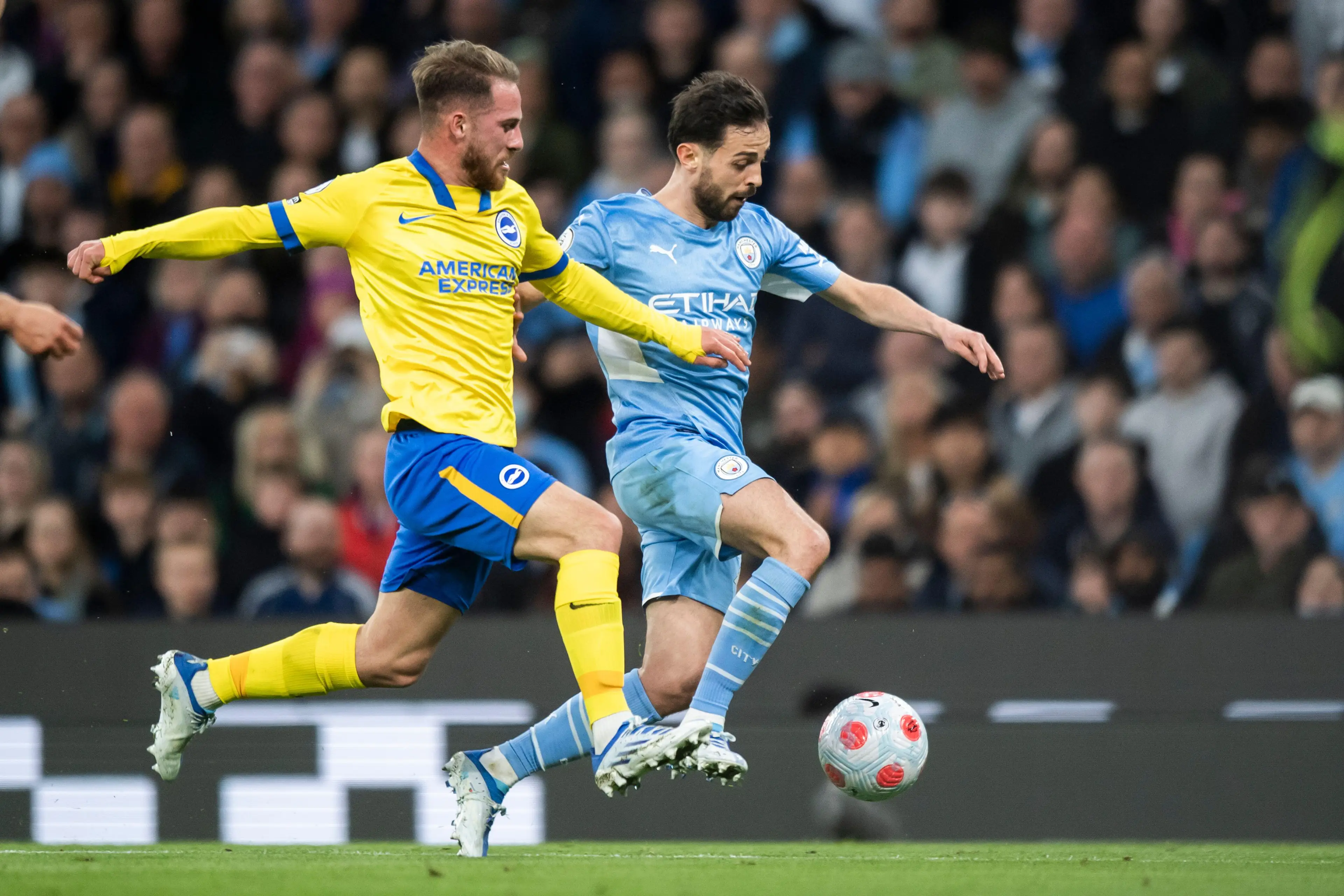 Manchester City's Bernardo Silva and Brighton and Hove Albion's Florin Andone (Anthony Devlin/Alamy)