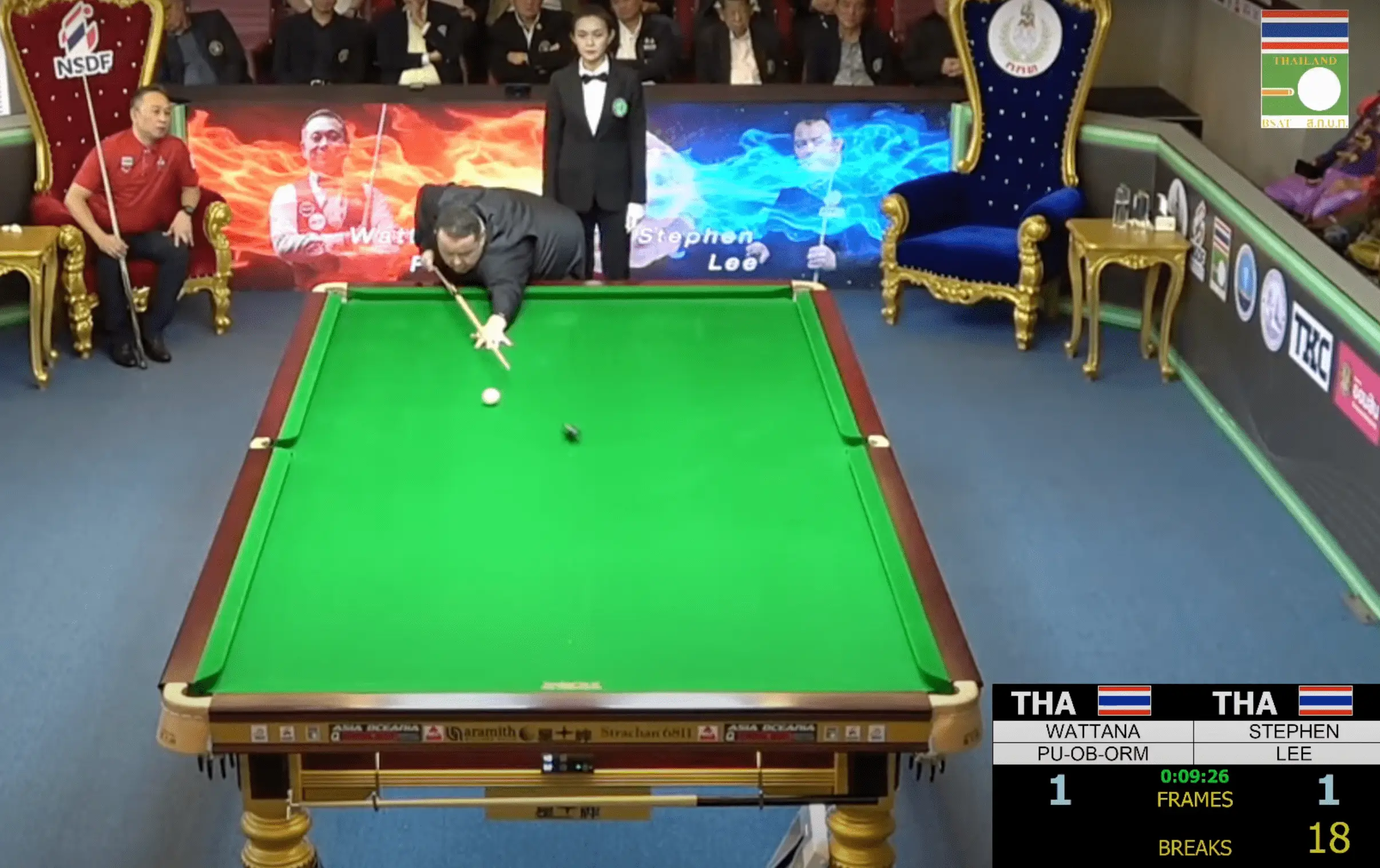 Lee won the match with a break of 25 (Image: BsatTH/YouTube)