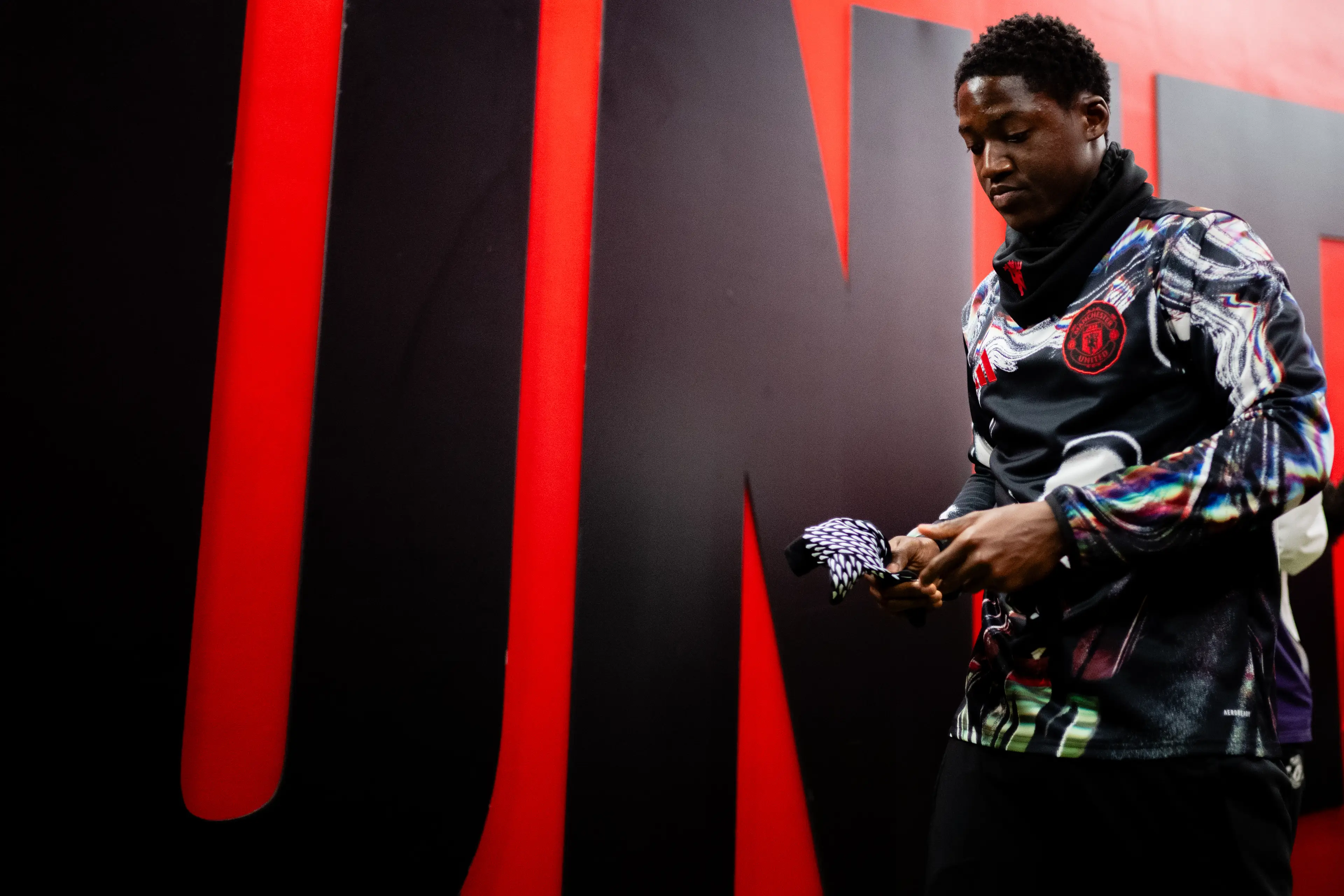 Kobbie Mainoo pictured ahead of United's draw against West Ham. Image credit: Getty