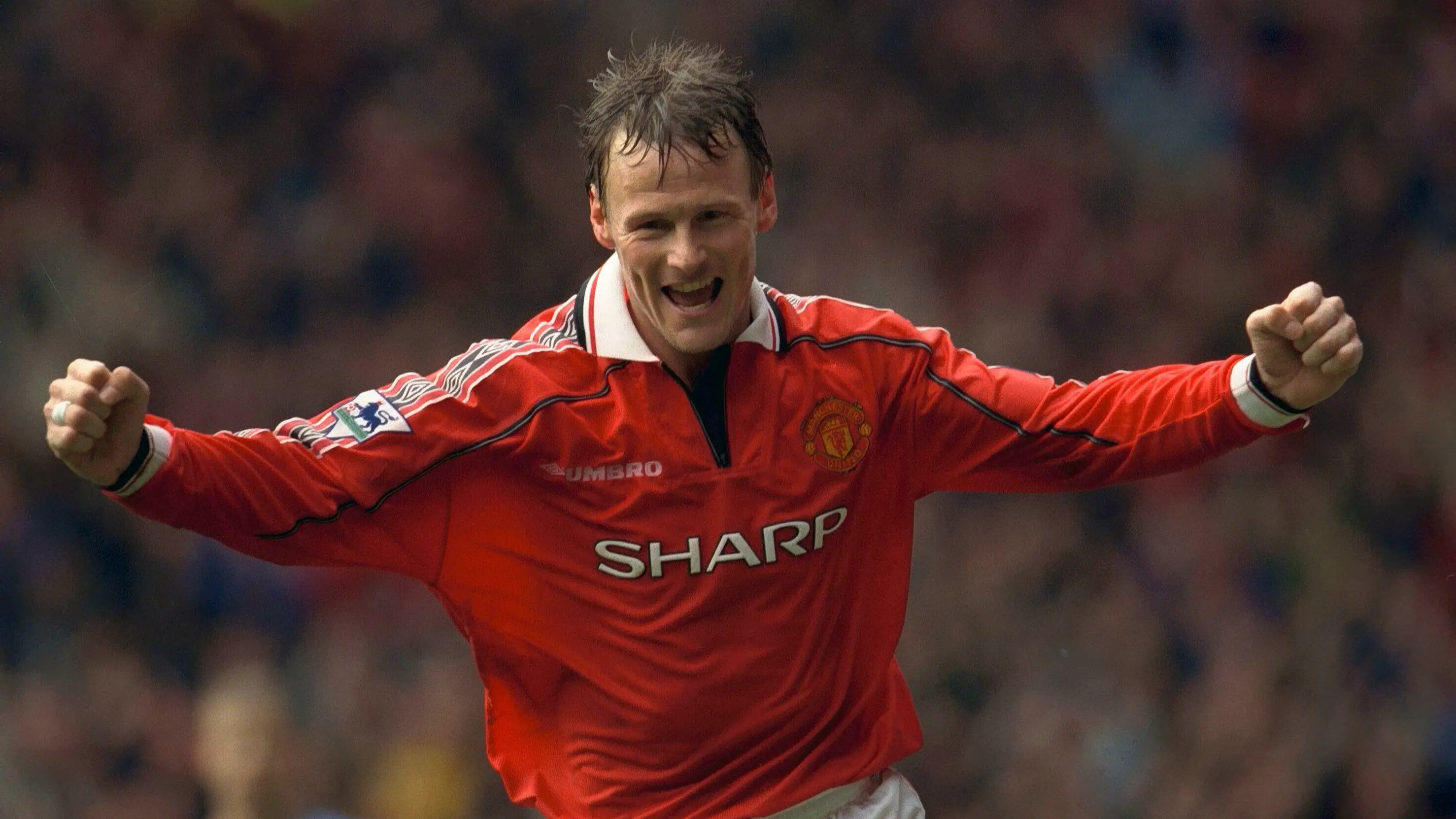 Teddy Sheringham in the Champions League final for Manchester United in 1999 (Image: Getty)