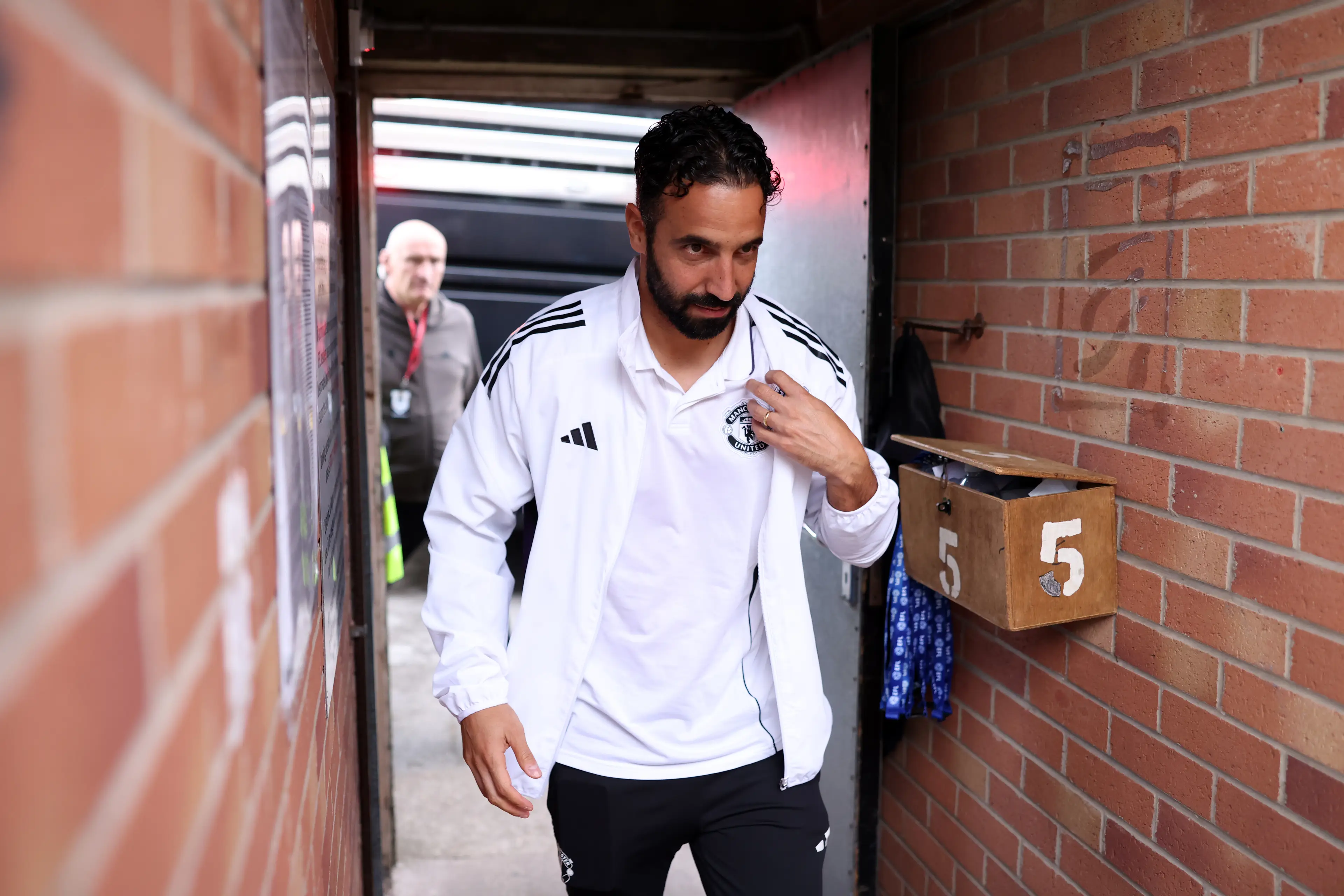 Amorim cut a dejected figure at Blundell Park. Image credit: Getty