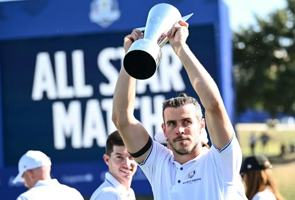 Gareth Bale represented team Europe as they won the All-Star Match before the 2023 Ryder Cup. (Image: Ramsey Cardy/Sportsfile via Getty Images)