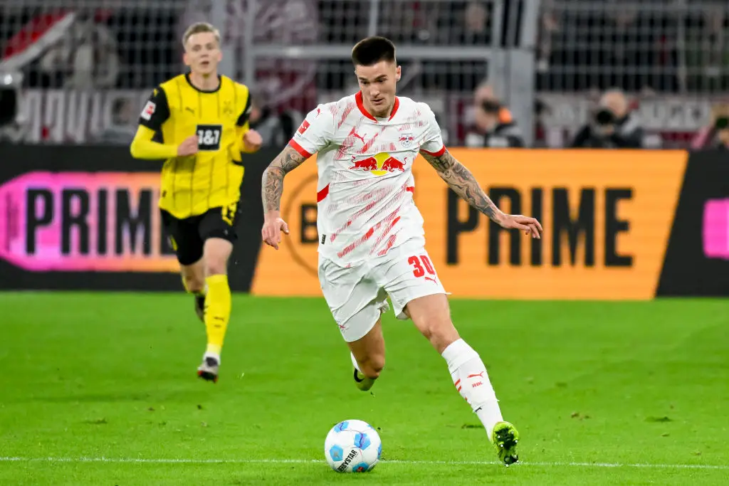 Benjamin Sesko scored in Leipzig’s last Bundesliga match as they lost 2-1 to Borussia Dortmund. (Image: Getty)