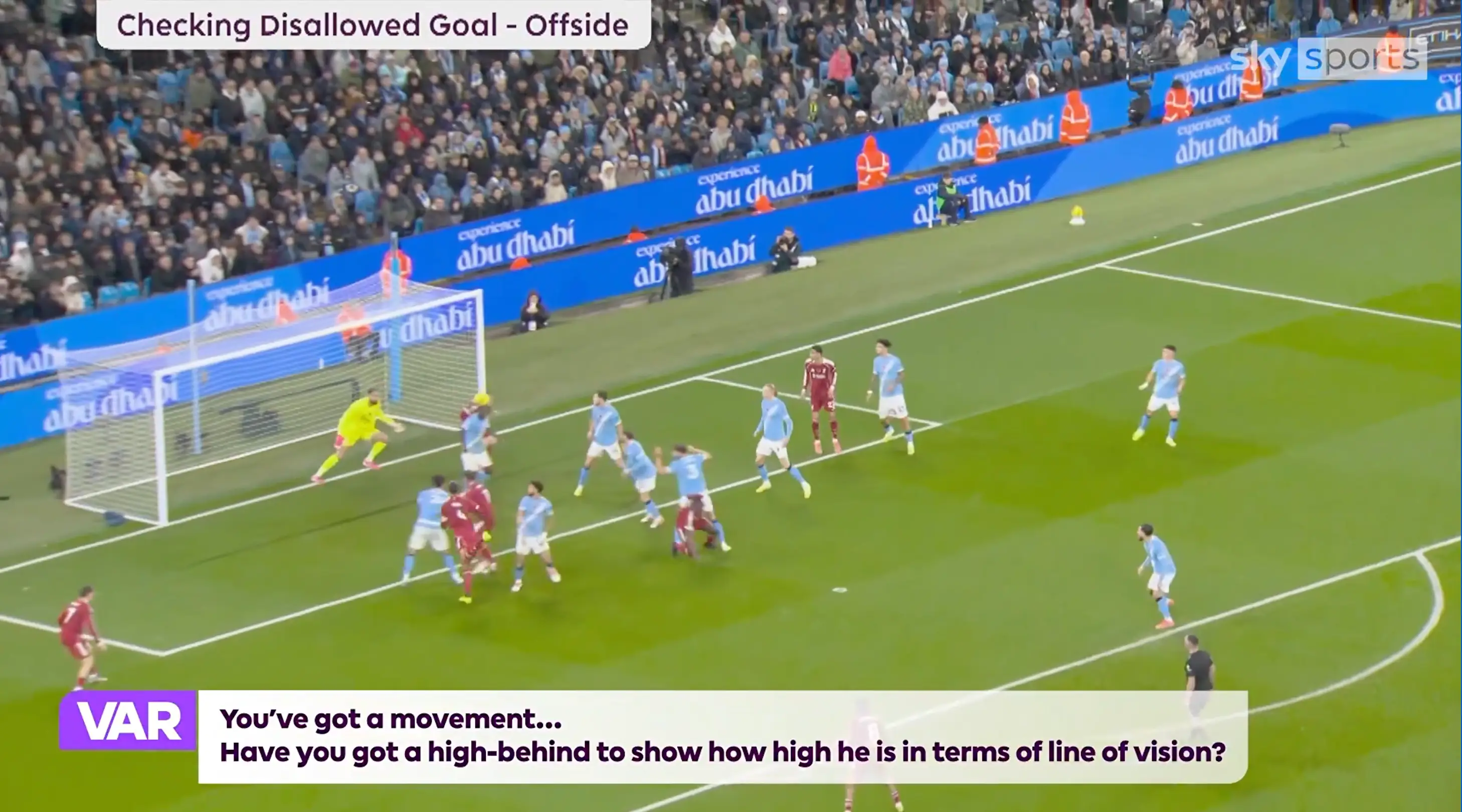 Andy Robertson ducked out of the way to avoid touching the ball. Image credit: Premier League/Sky Sports