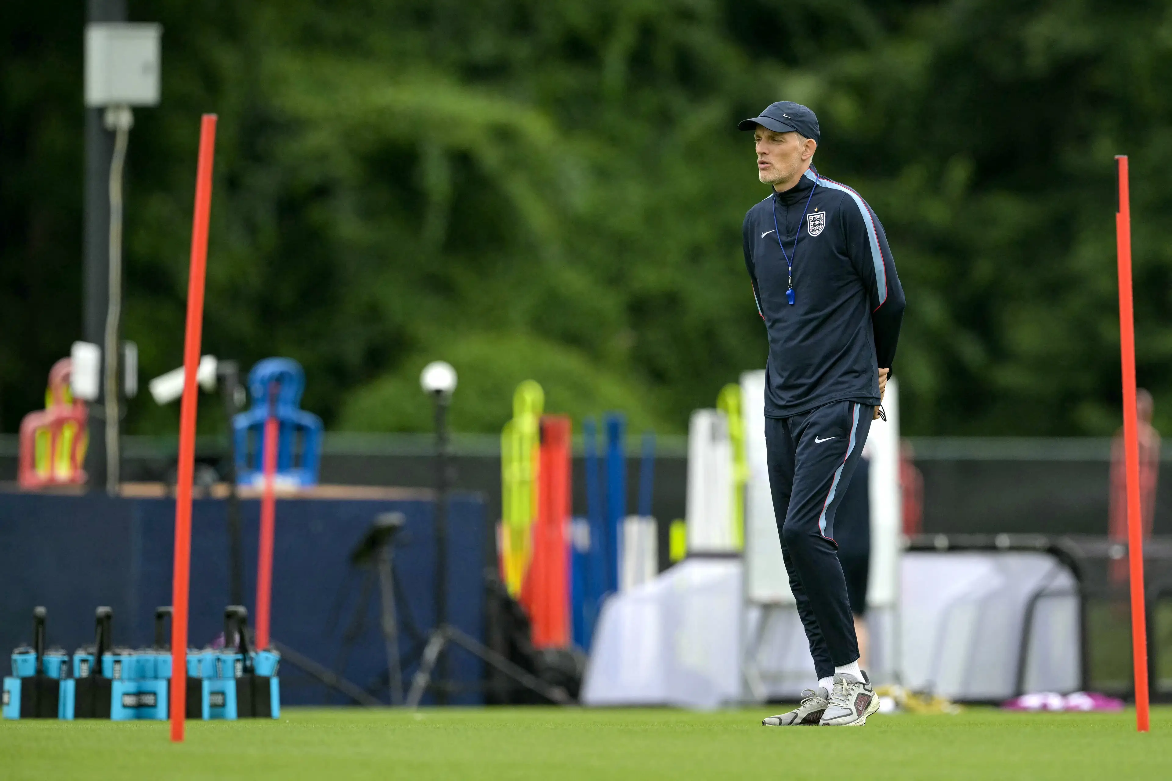 Tuchel overlooks an England training session. Image credit: Getty