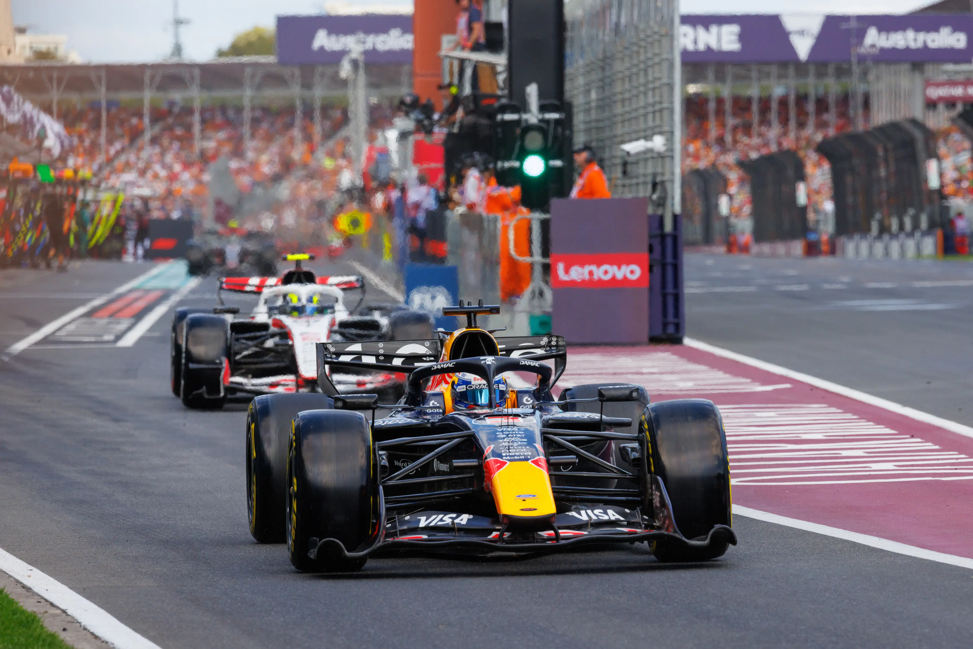 Max Verstappen leaving the pitlane in Australia (credit: getty)