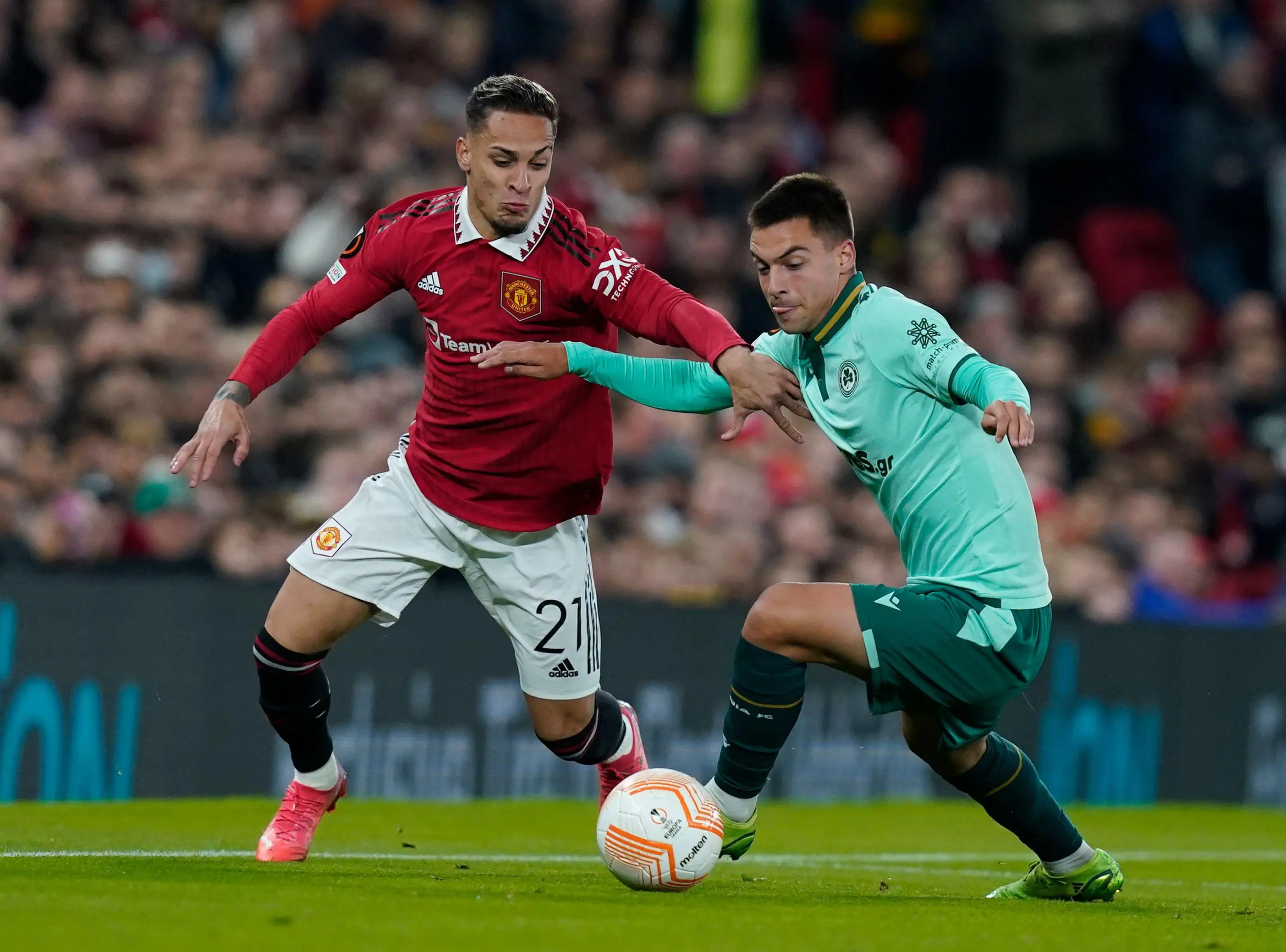 Antony against Omonia at Old Trafford (Alamy)