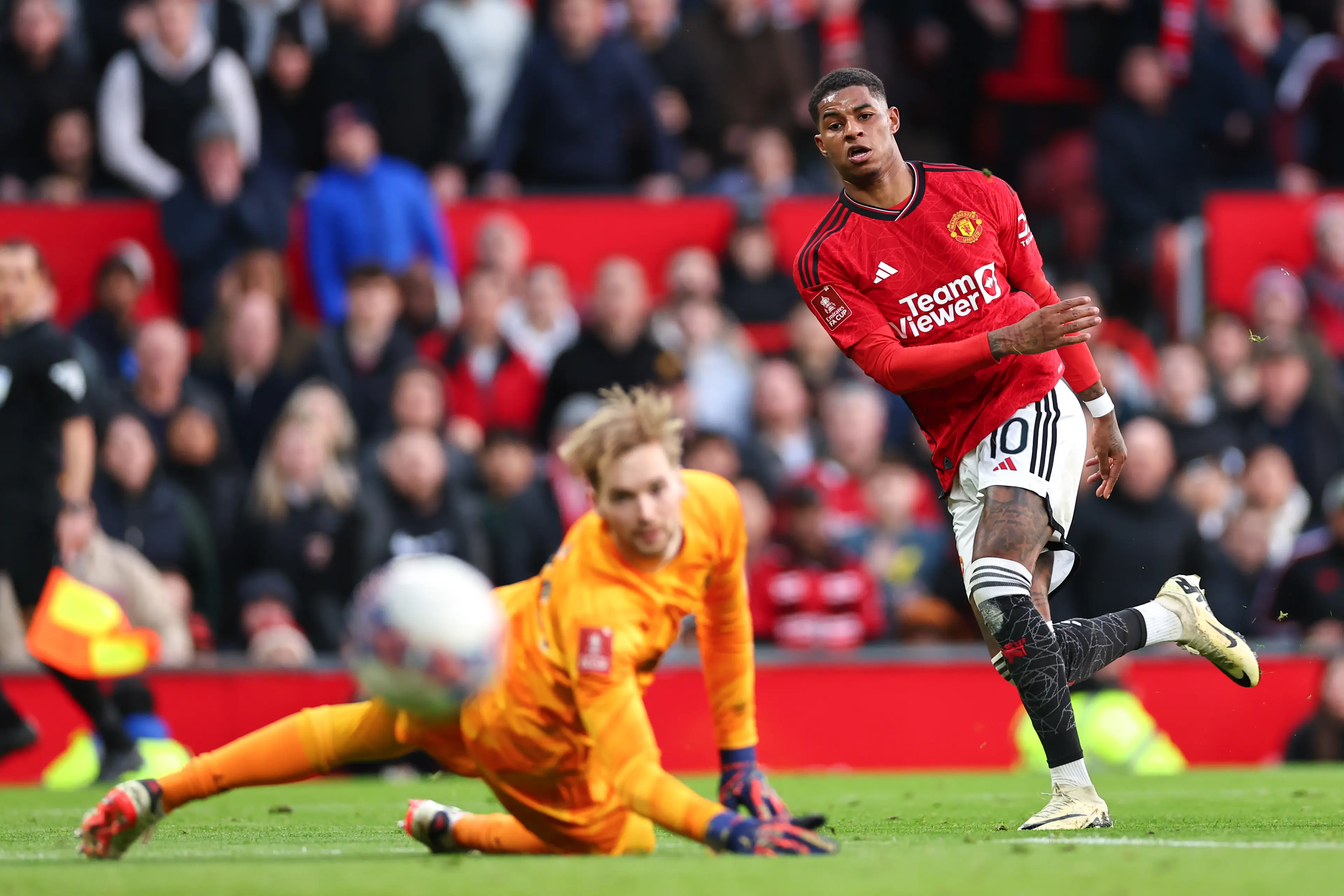 Rashford scoring against Liverpool. (Image: Getty)