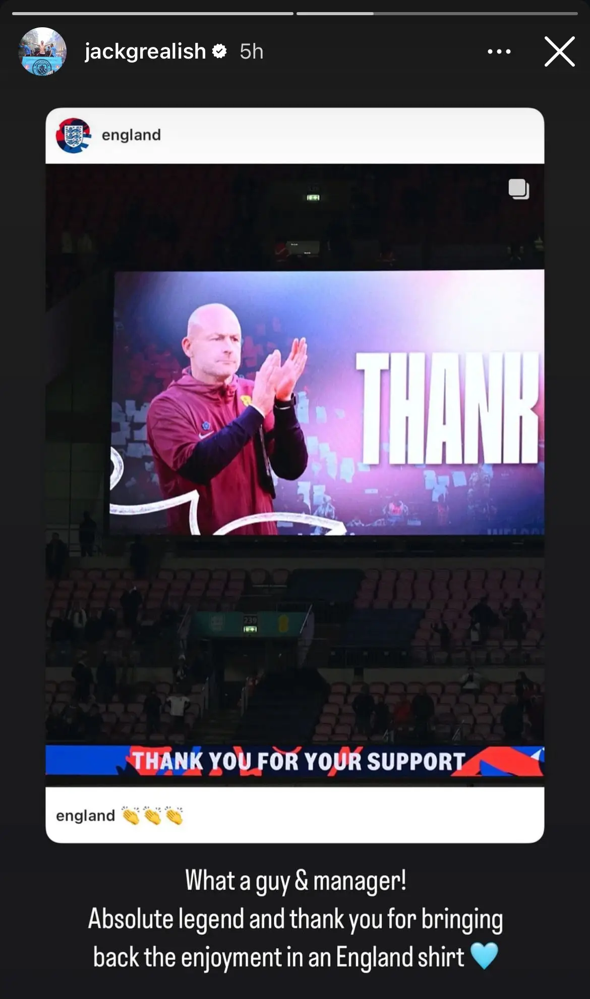 Jack Grealish also gratitude his thanks to Lee Carsley. Image