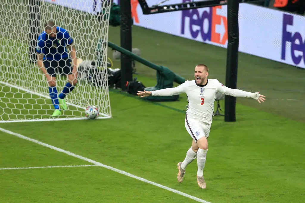 Luke Shaw scored the opening goal of the Euro 2020 final in the second minute. (Image: Getty)