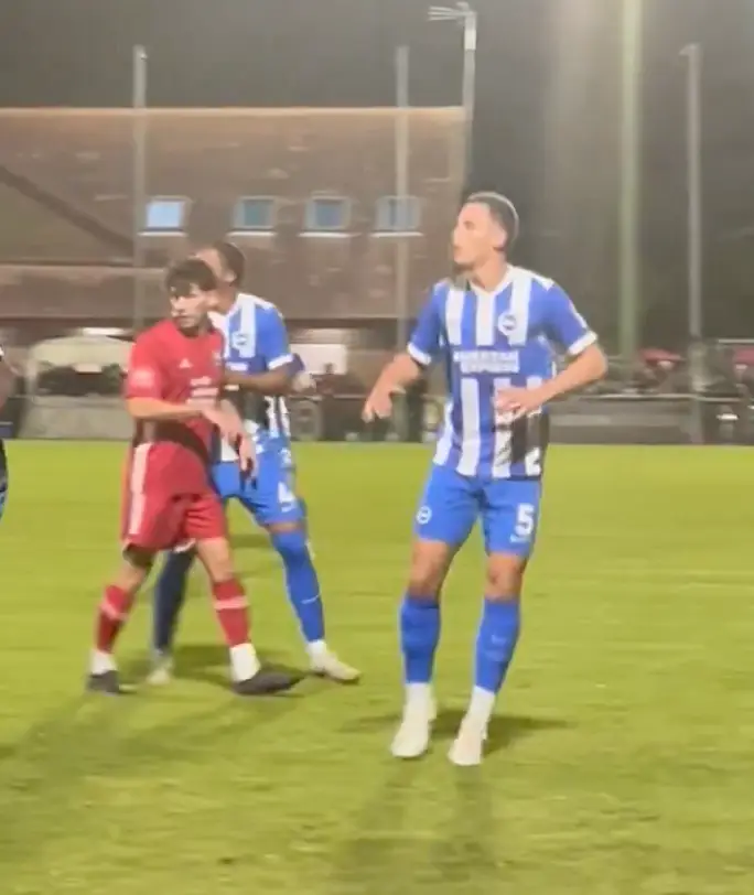 Tate Ferdinand played for Brighton in the Sussex Transport Senior Cup against Isthmian South East side Hassocks. Image: X/Brian Owen