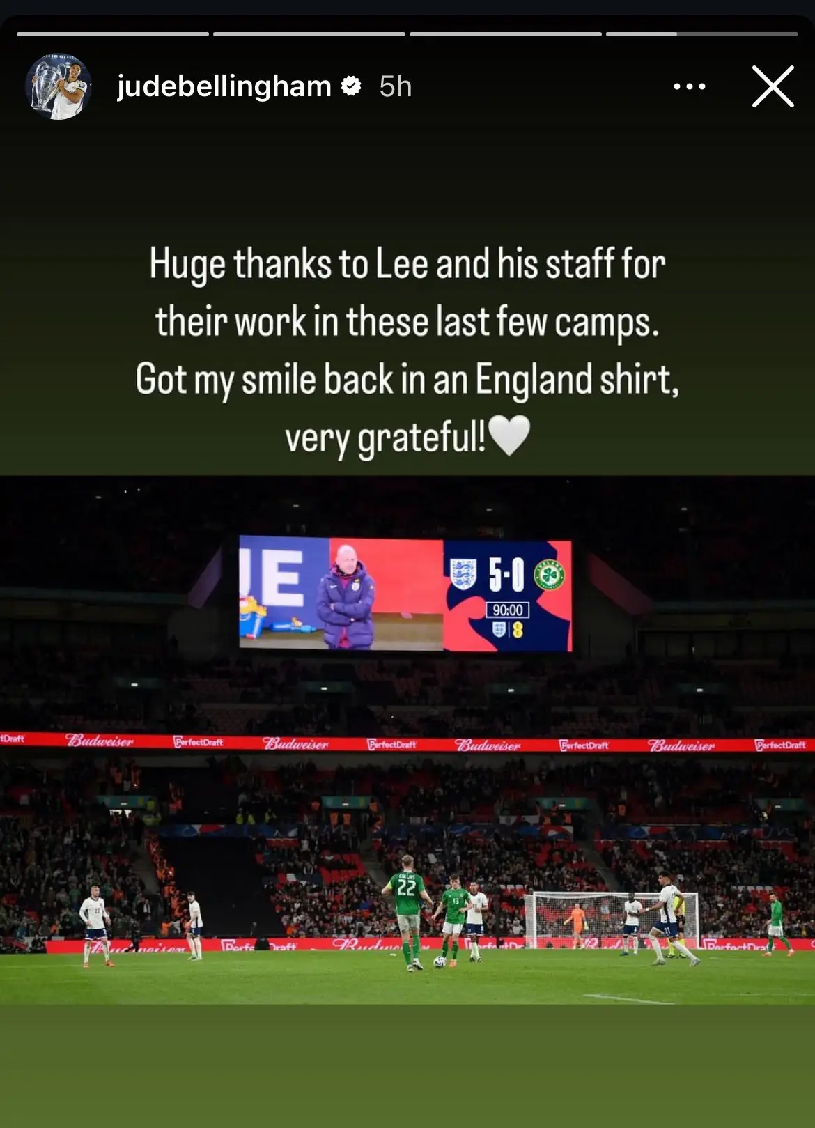Jude Bellingham thanked Lee Carsley on social media. Image