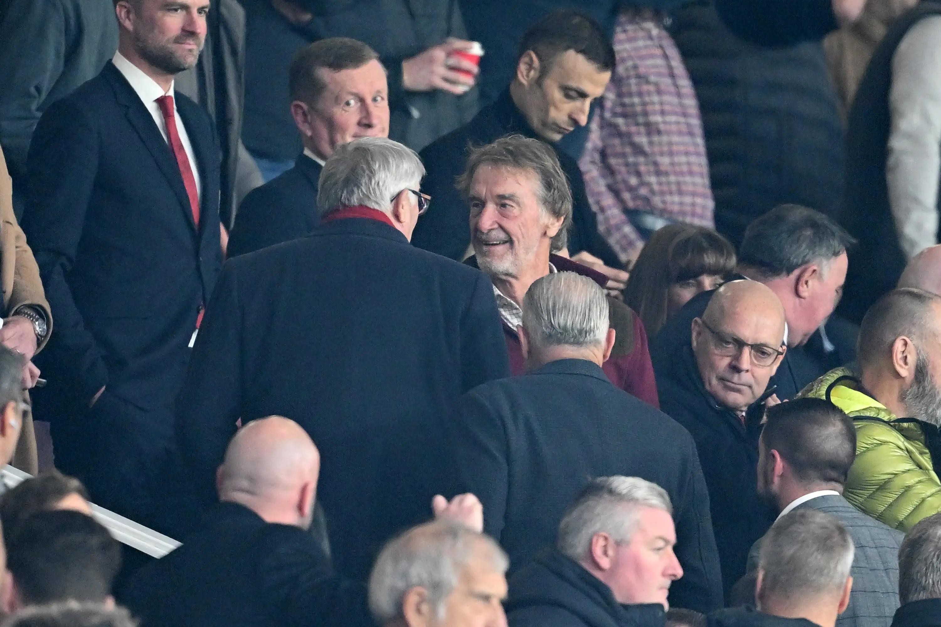 Sir Alex Ferguson greets Sir Jim Ratcliffe at a Manchester United game in November (Image: Getty)