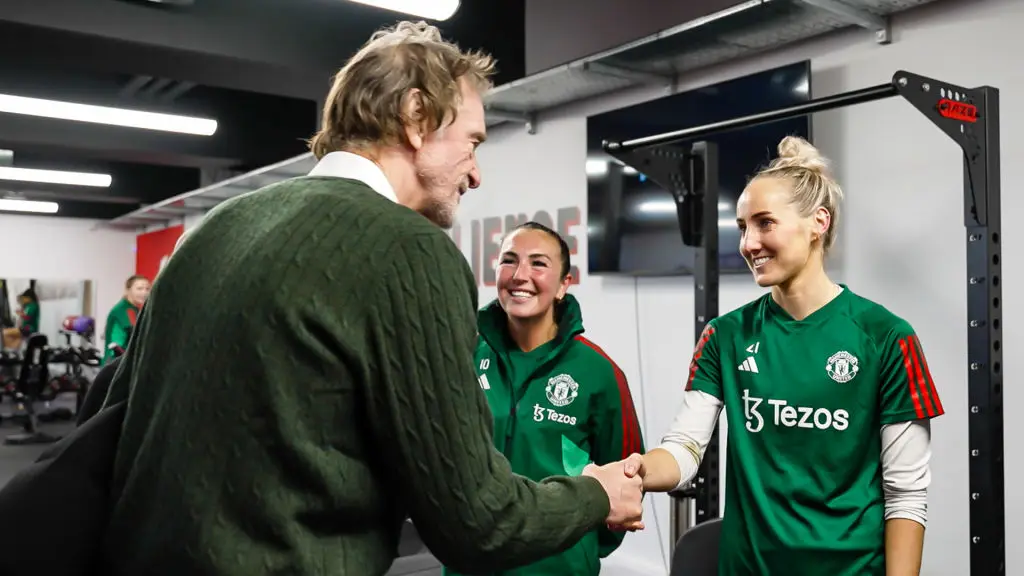 Ratcliffe met Zelem and centre-back Millie Turner during a tour of the Man Utd women's team facilities (Image: Getty)