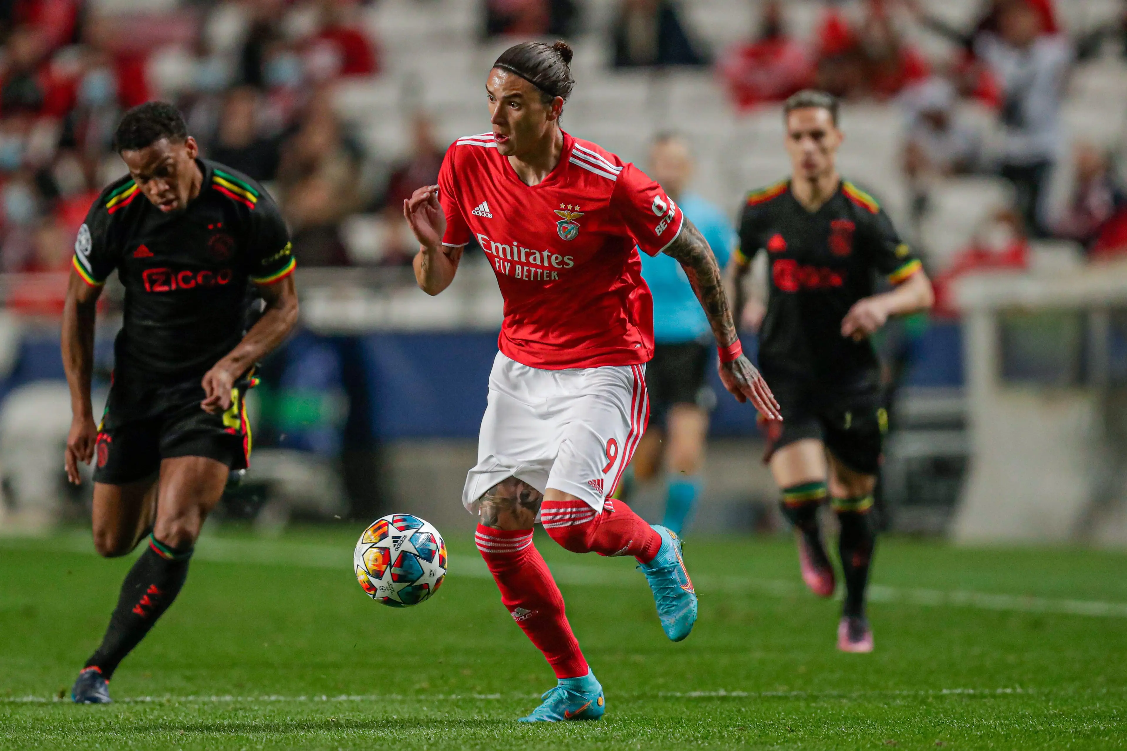 Darwin Nunez in the Champions League for Benfica against Erik ten Hag's Ajax side last season . (Alamy)