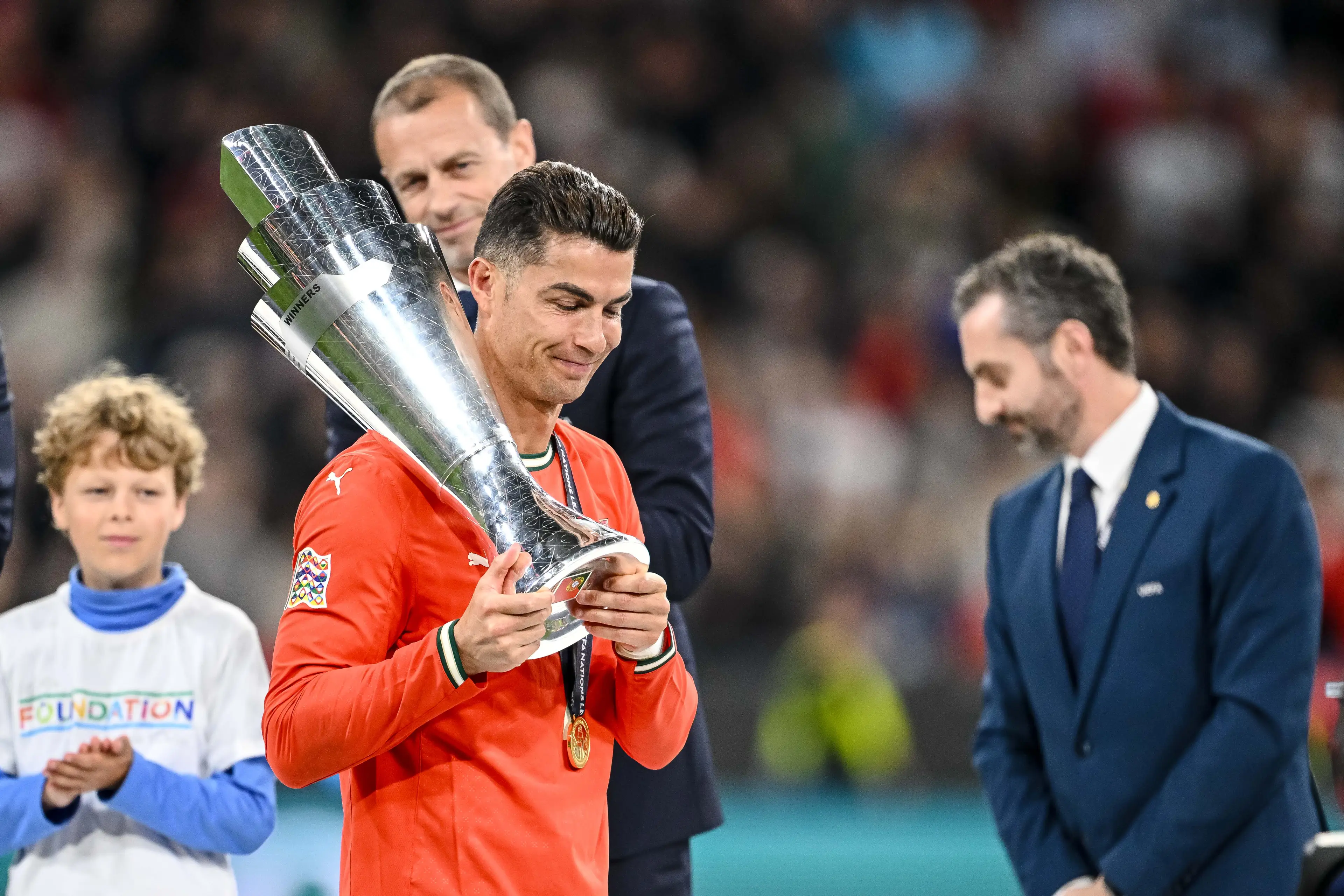 Cristiano Ronaldo with the Nations League trophy.