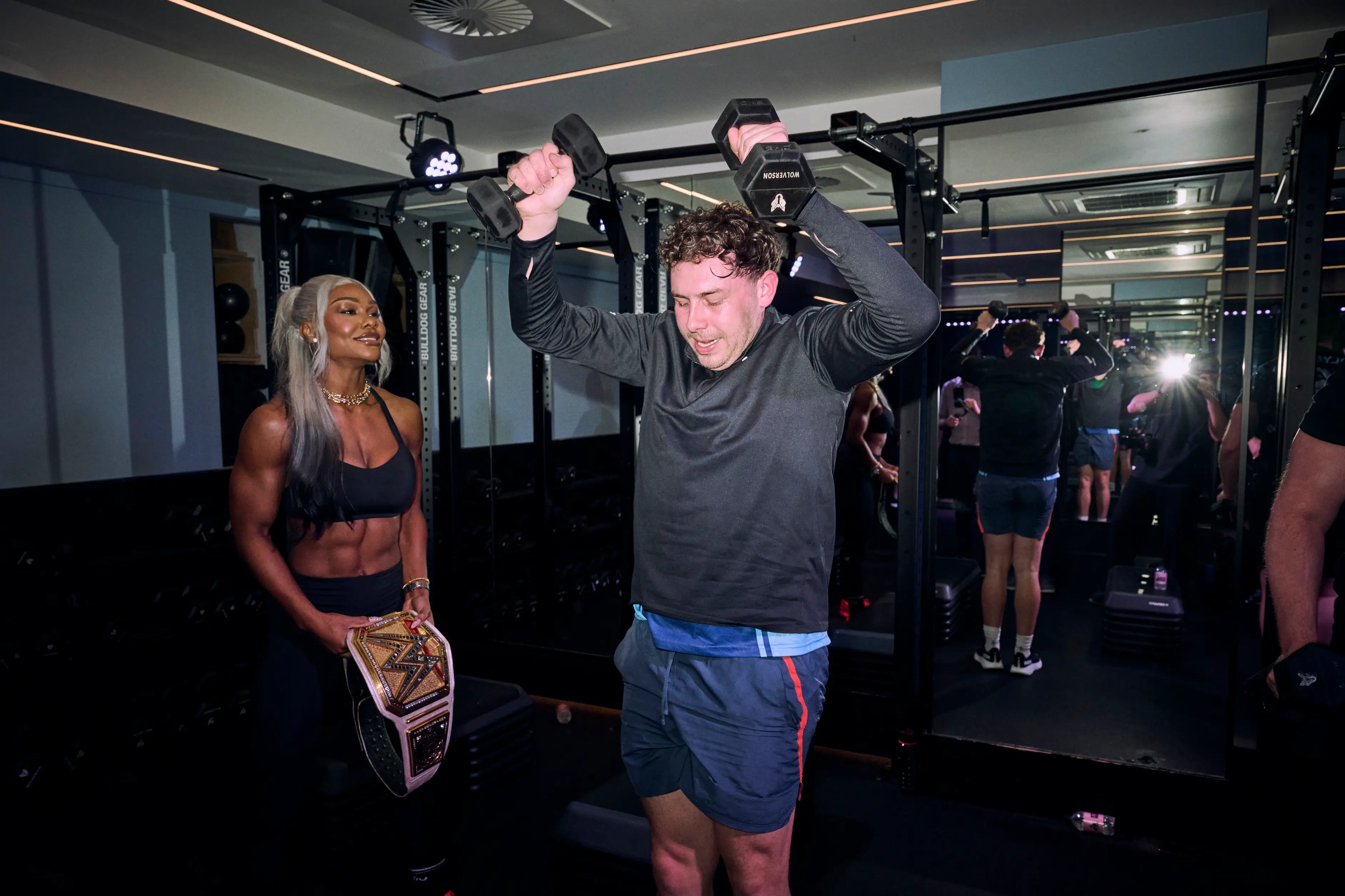 Two WWE champions gatecrashed my workout. Image: Netflix