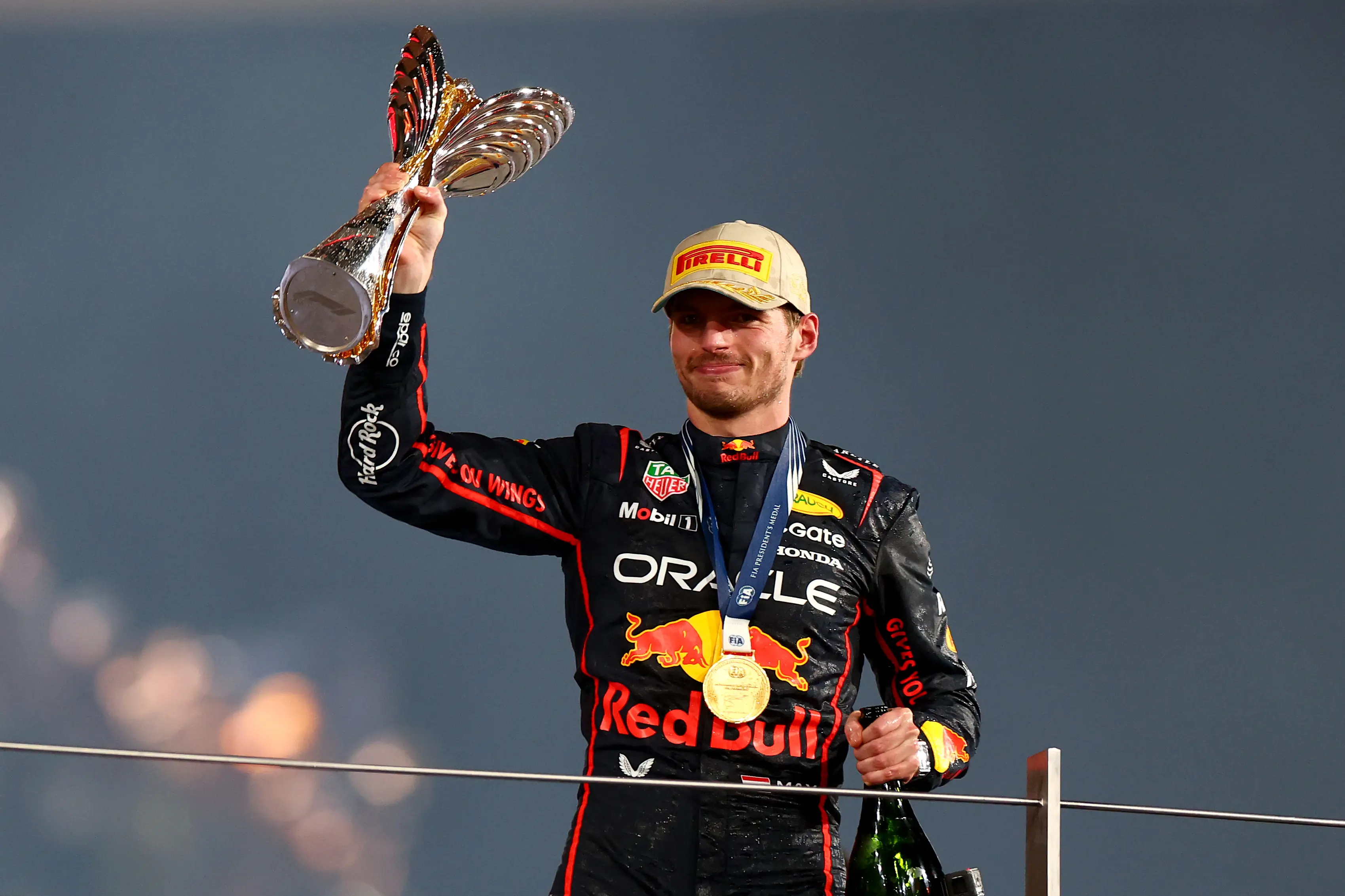 Max Verstappen with the Abu Dhabi GP trophy (Image: Getty)