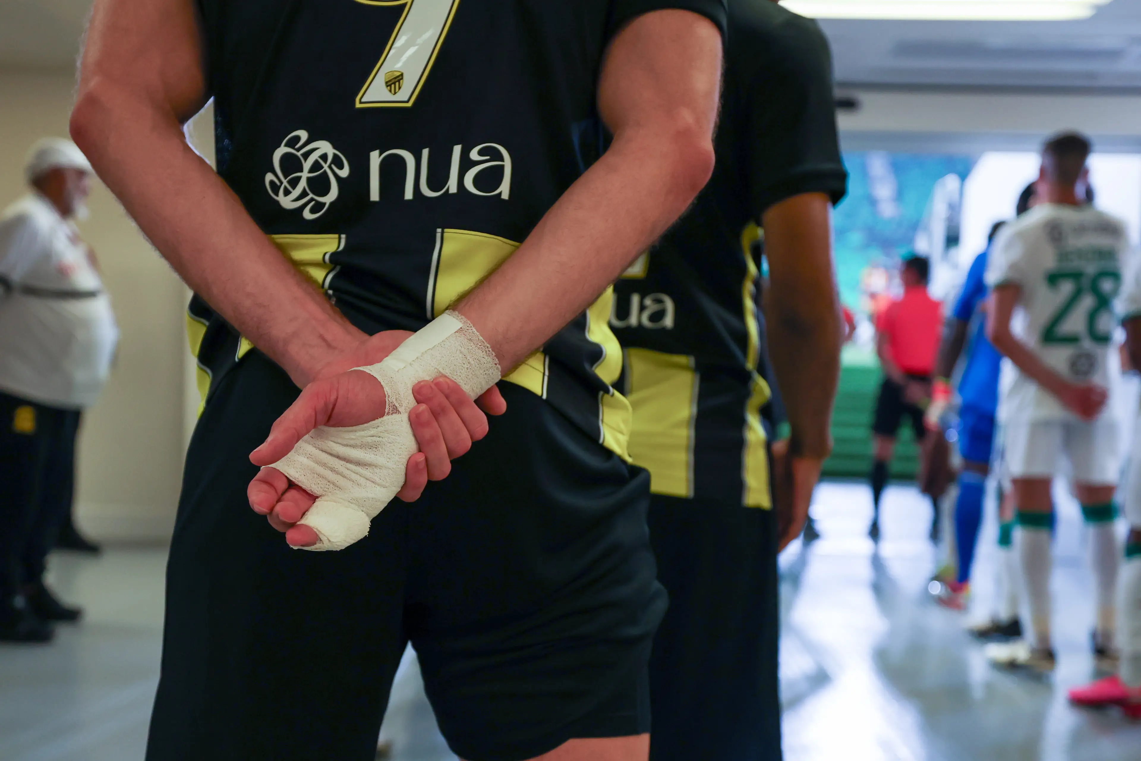 Karim Benzema also wears a bandage. Image credit: Getty