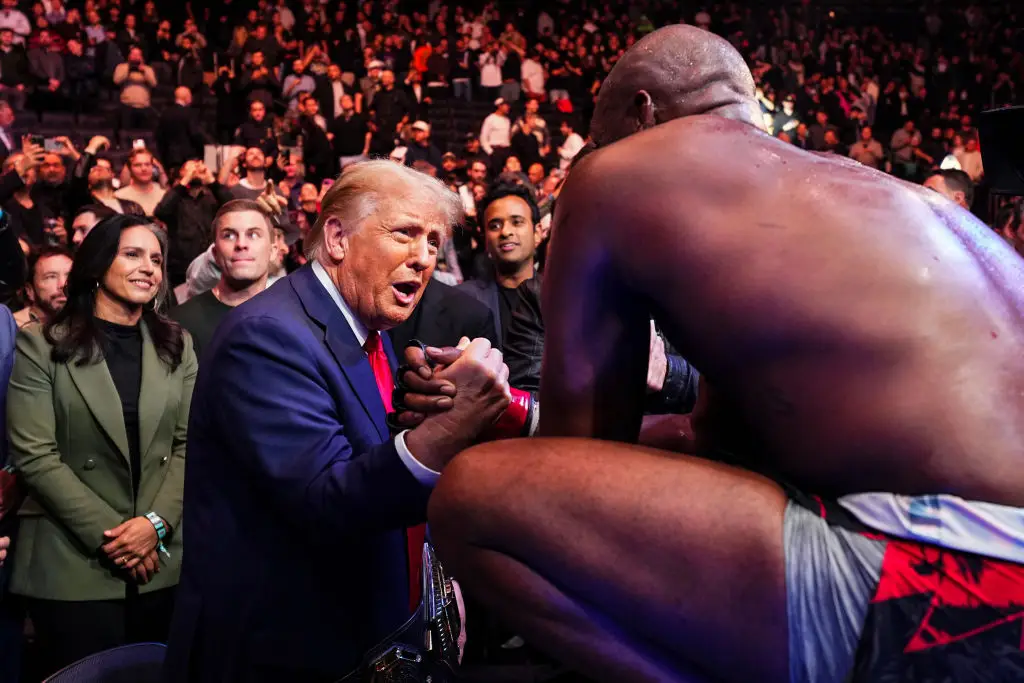 Donald Trump attended Jon Jones' UFC heavyweight title fight against Stipe Miocic last year. (Image: Getty)