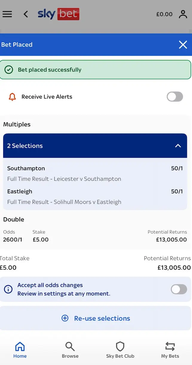 The bet would have come in but for the cash out. Image: X/@callum_ford01