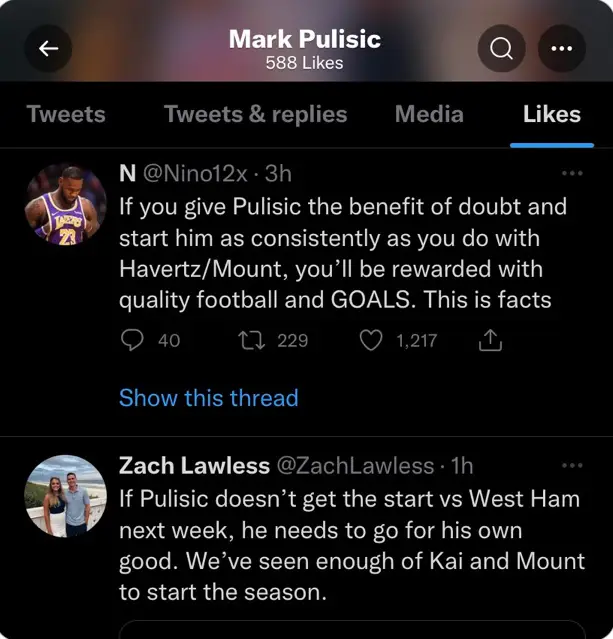 Christian Pulisic's dad 'likes' tweets after Chelsea's loss to Leeds. (Twitter)