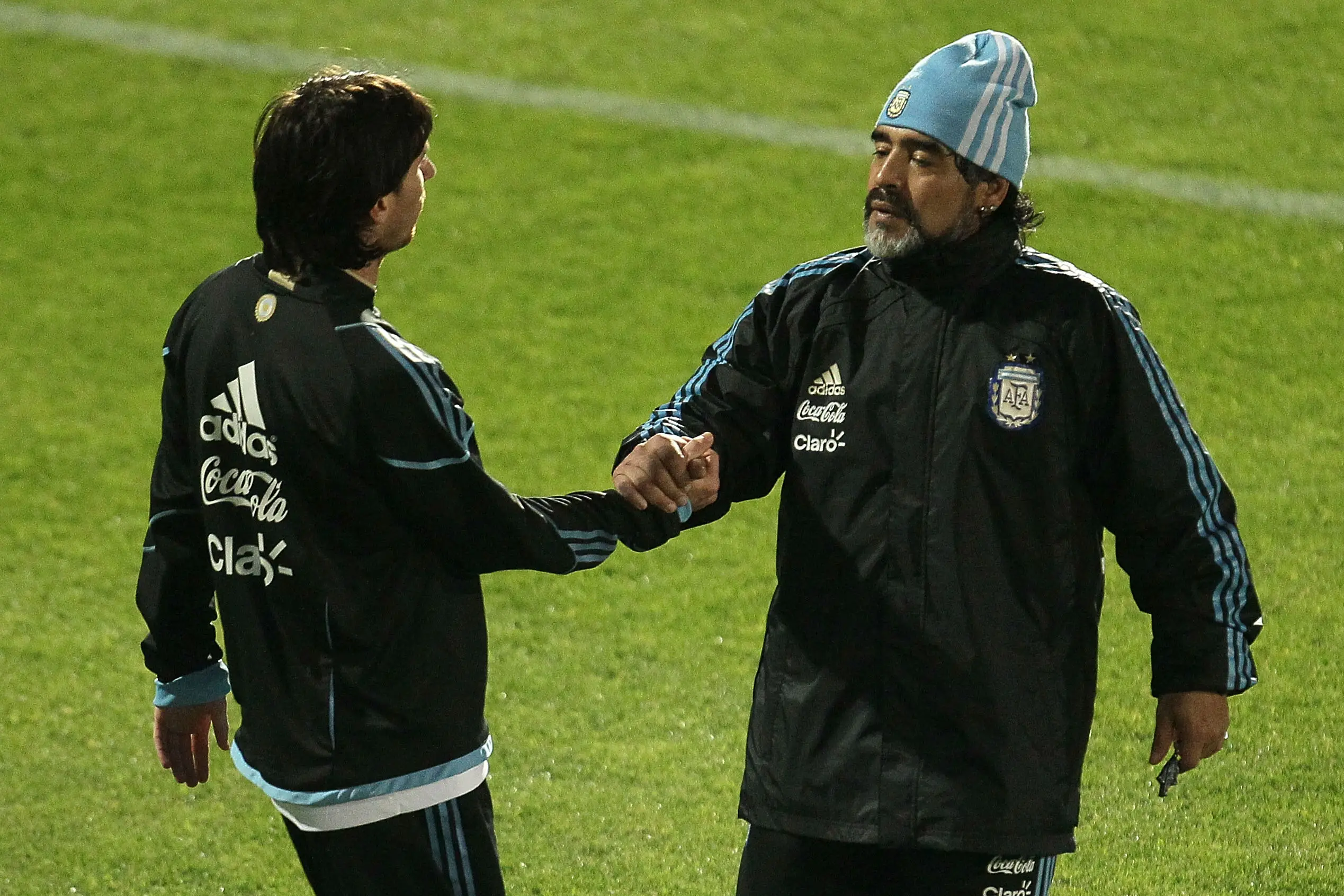 Messi and Maradona in 2010. Image credit: Getty