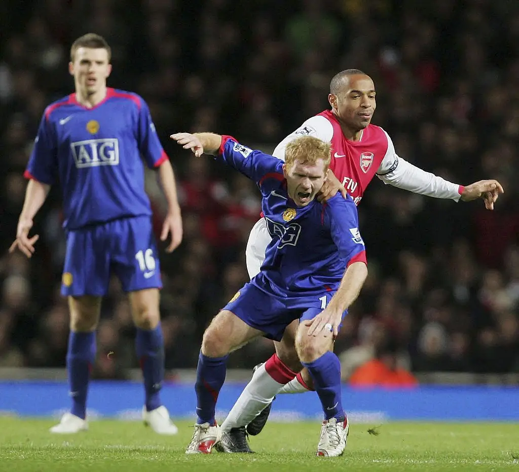 Thierry Henry and Paul Scholes faced off on several occasions in the Premier League. (Image: Getty)