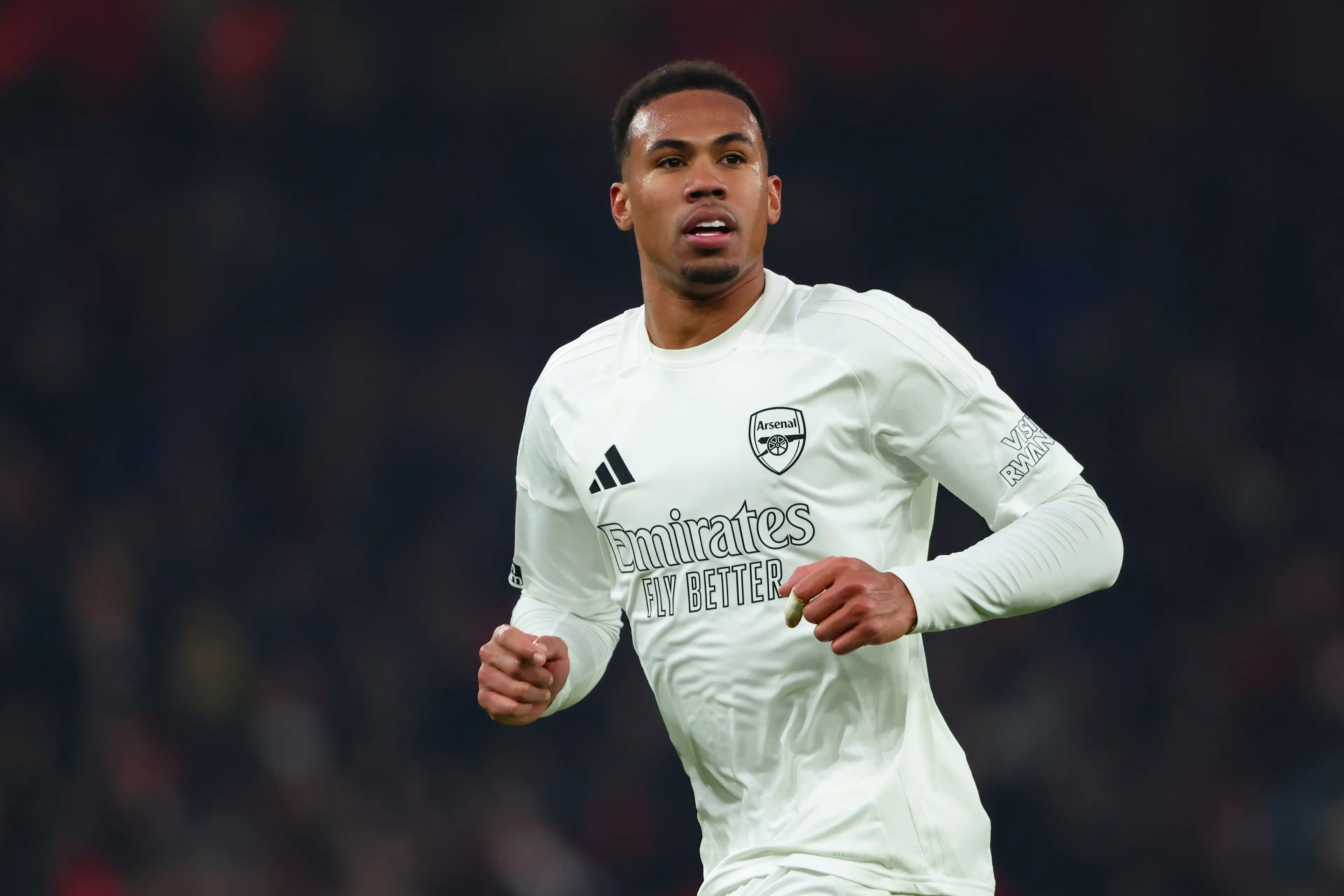 Gabriel in action for Arsenal against Manchester United. Image: Getty 