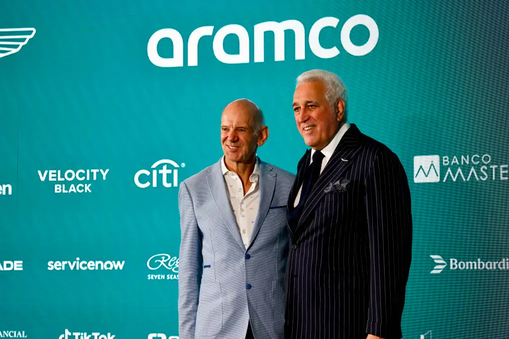 Adrian Newey pictured with Aston Martin team owner Lawrence Stroll -