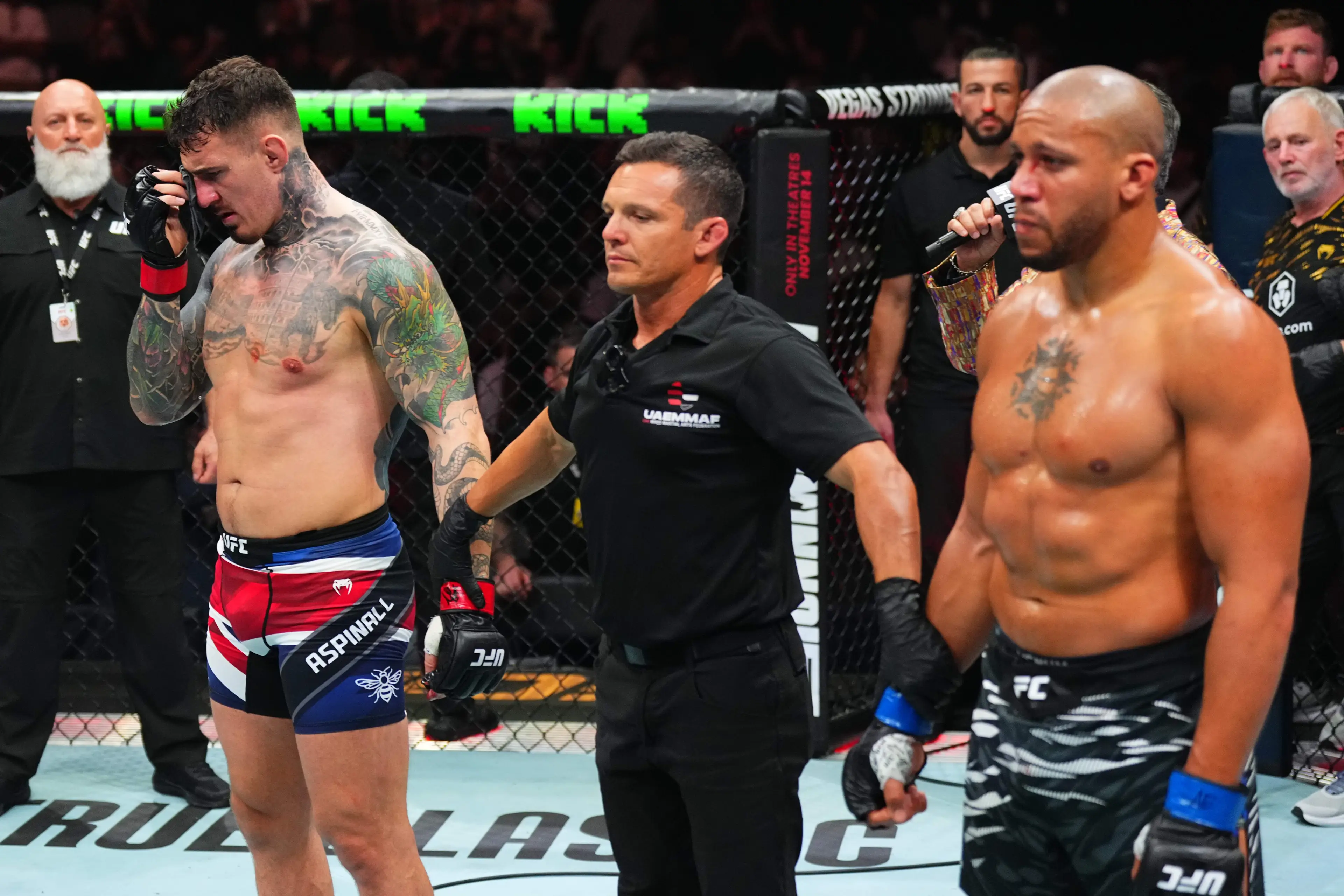 Tom Aspinall vs. Ciryl Gane was declared a no contest. Image: Getty 