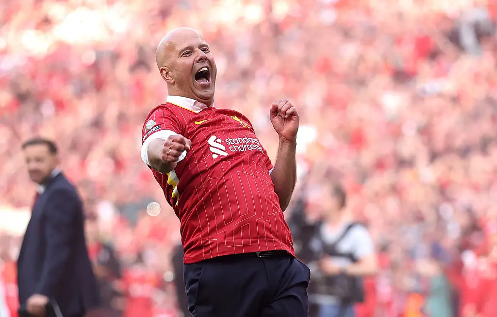 Arne Slot couldn't hold back his emotions as Liverpool won the Premier League title. (Image: Getty)