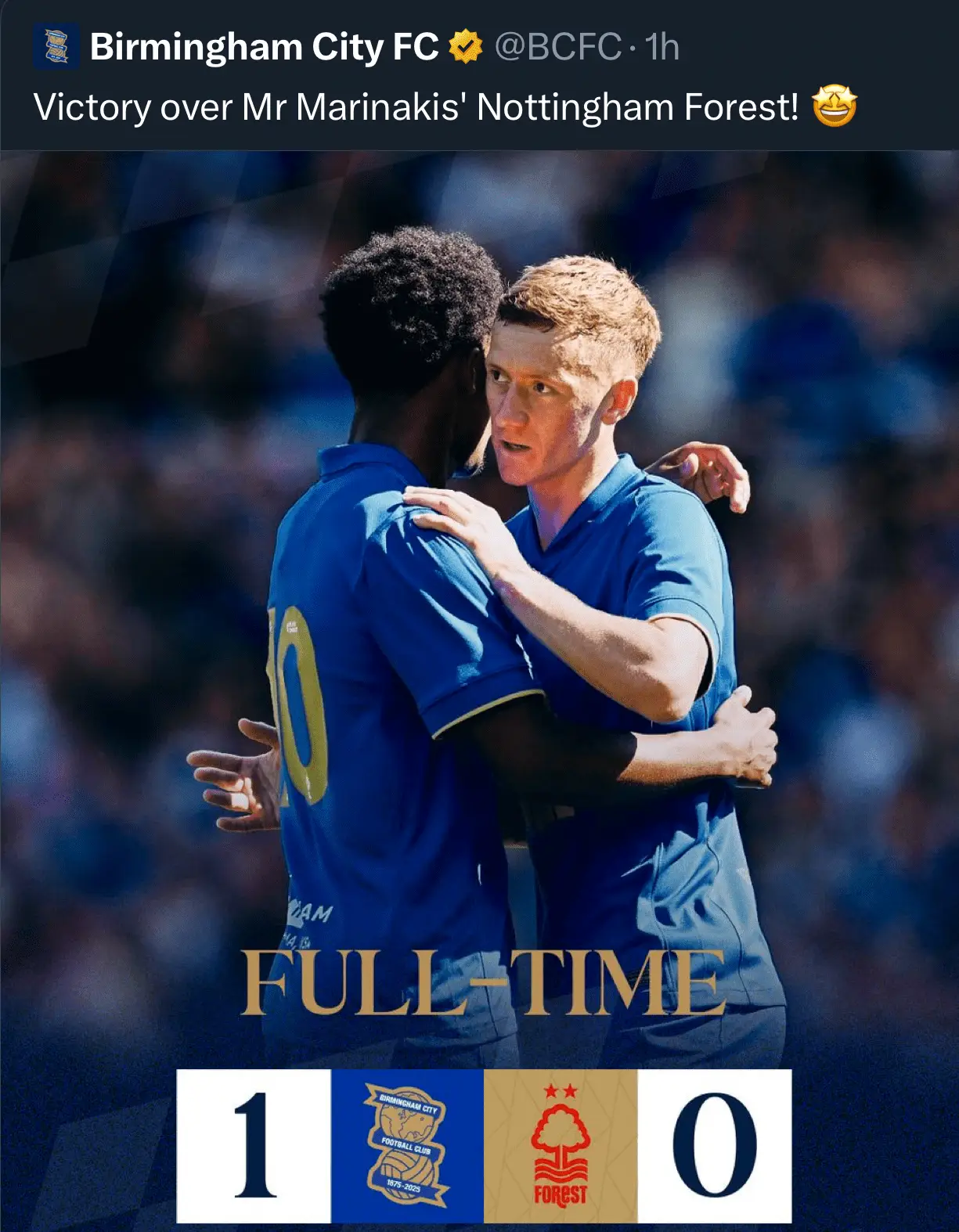 Birmingham deleted their post about the match result (Image: Twitter)