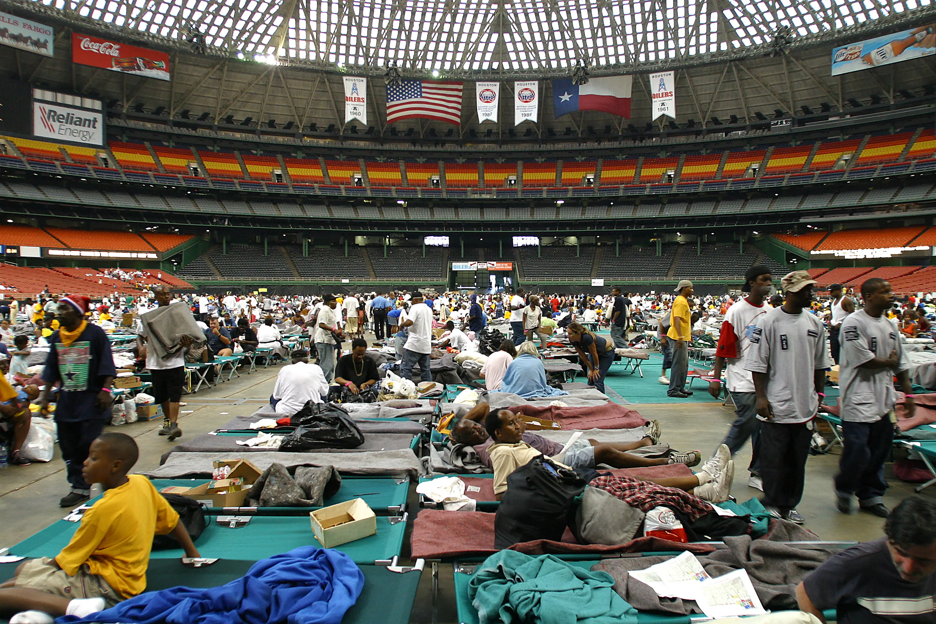 New Orleans evacuees of Hurricane Katrina reside in the Astrodome in Houston. Image: Getty 