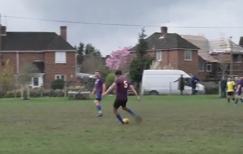 James taking his free-kick. (